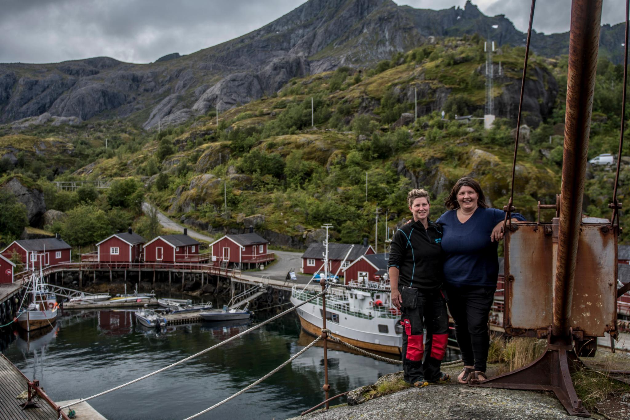 Renate Johansen and Eirin Johansen in the fishing village Nusfjord in Lofoten, Northern Norway