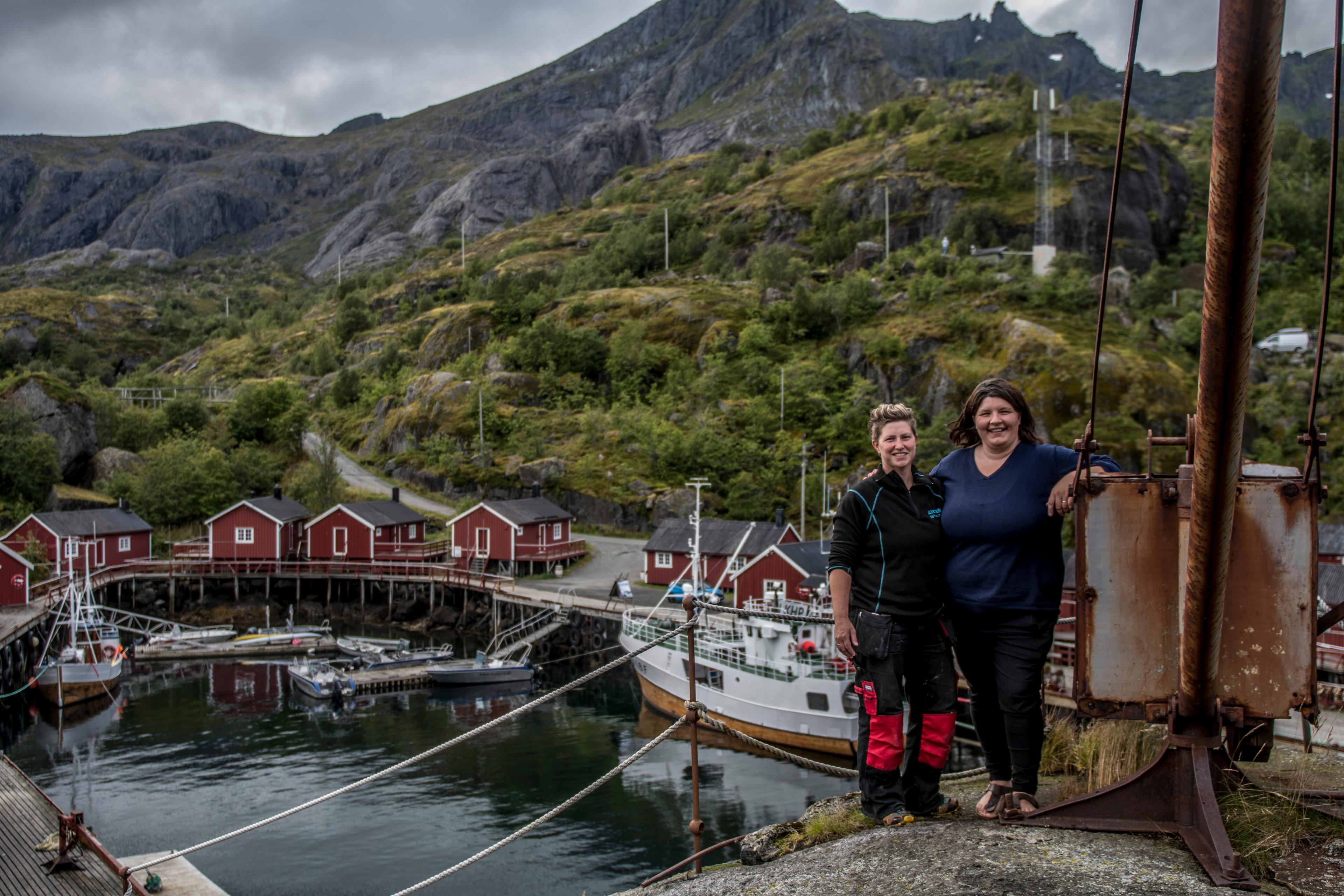 Renate Johansen and Eirin Johansen in the fishing village Nusfjord in Lofoten, Northern Norway