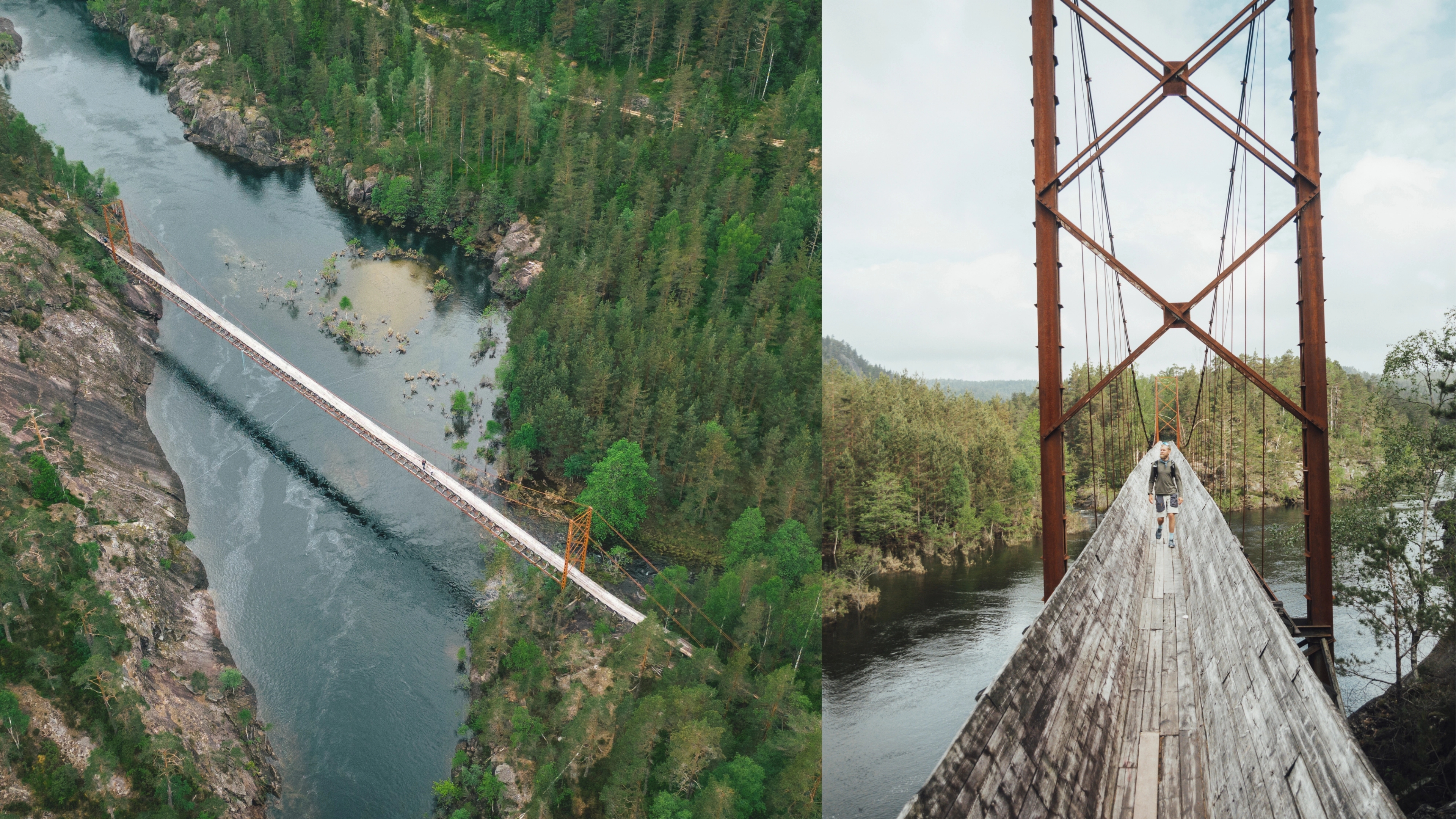 A person hiking the Tømmerrenna timber slide in Vennesla, Southern Norway