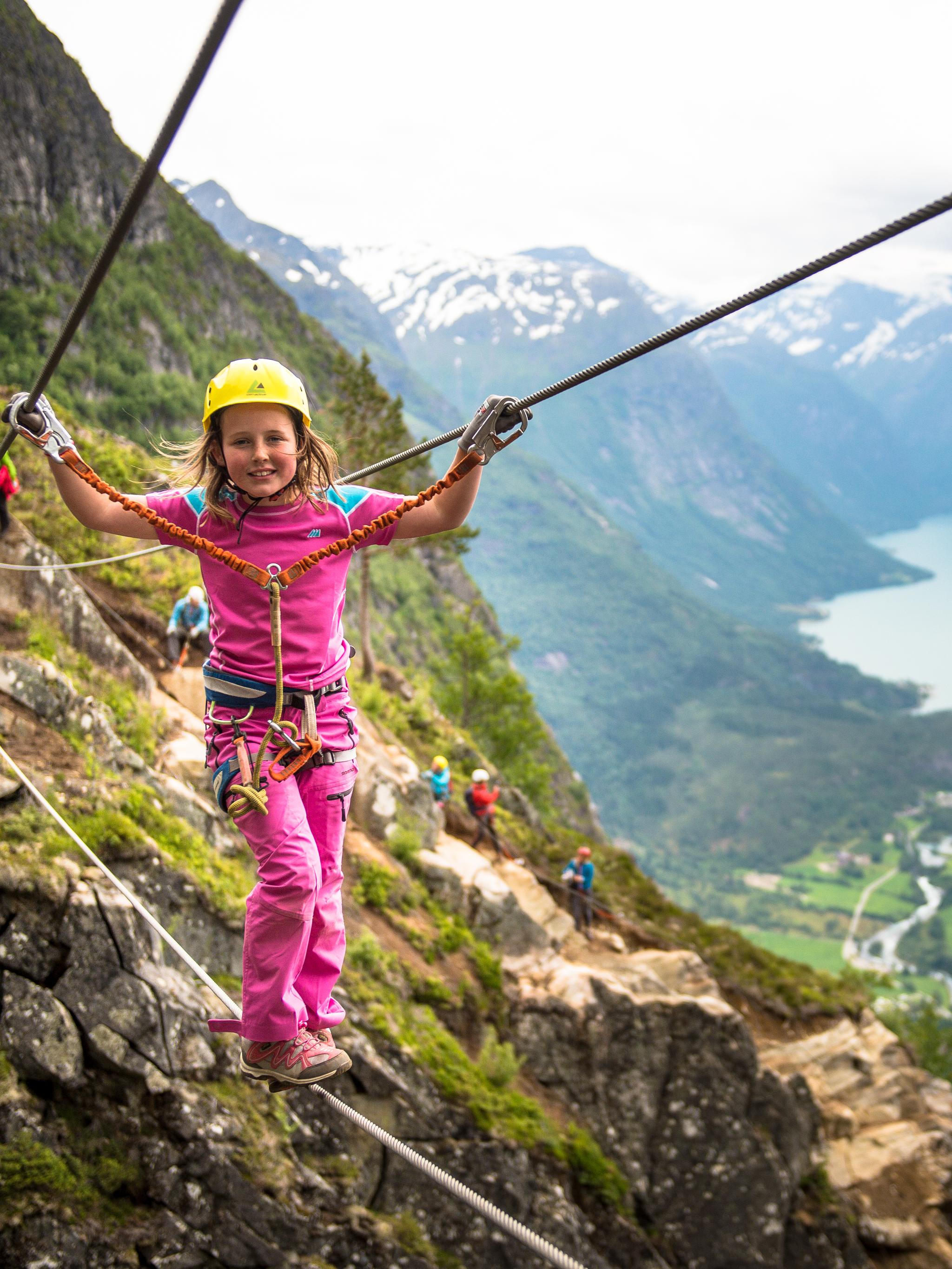 A young girl in Via Ferrata, Loen.