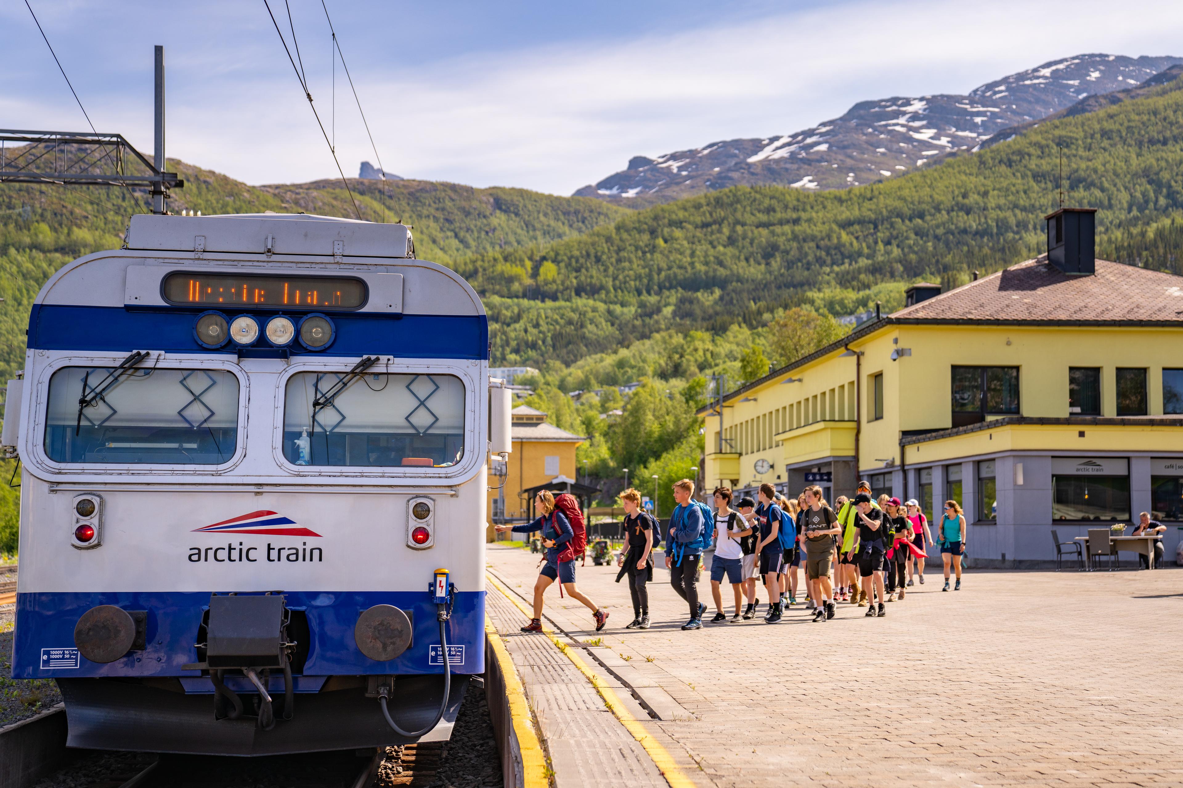 People boarding the Arctic Train that departs from Narvik station