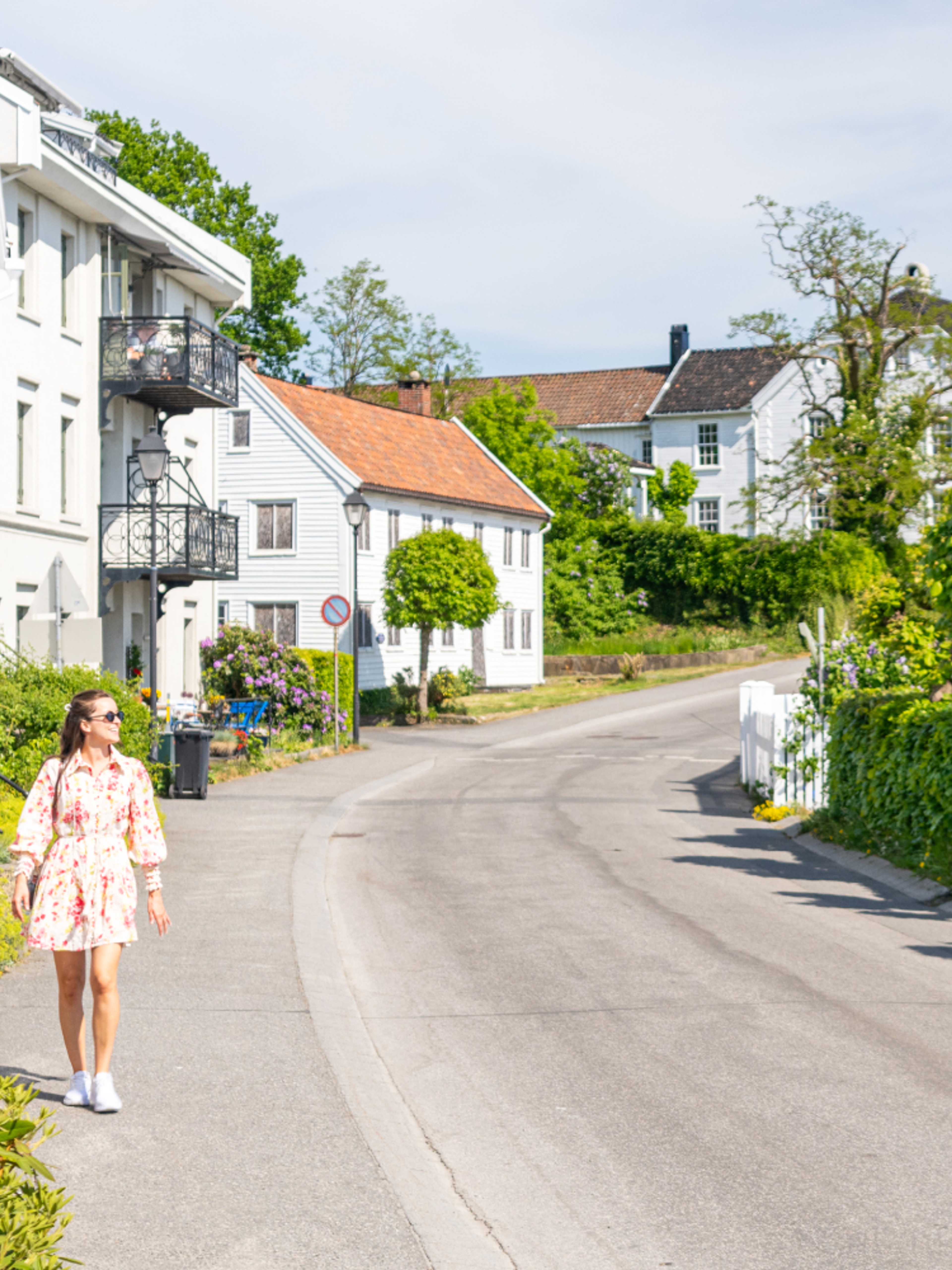 Woman walking in Lillesand, Southern Norway