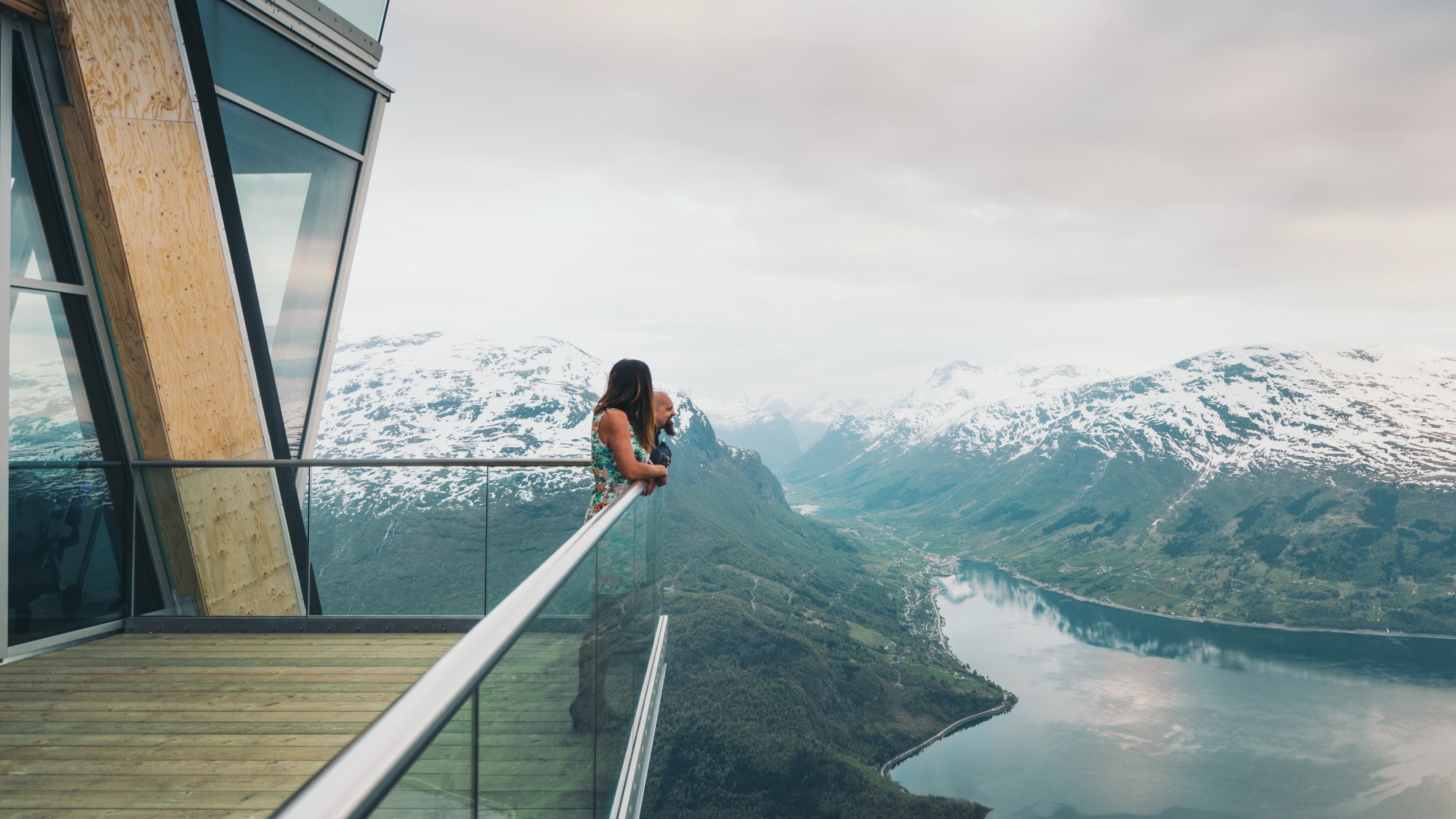 Two people at Loen skylift in Fjord Norway