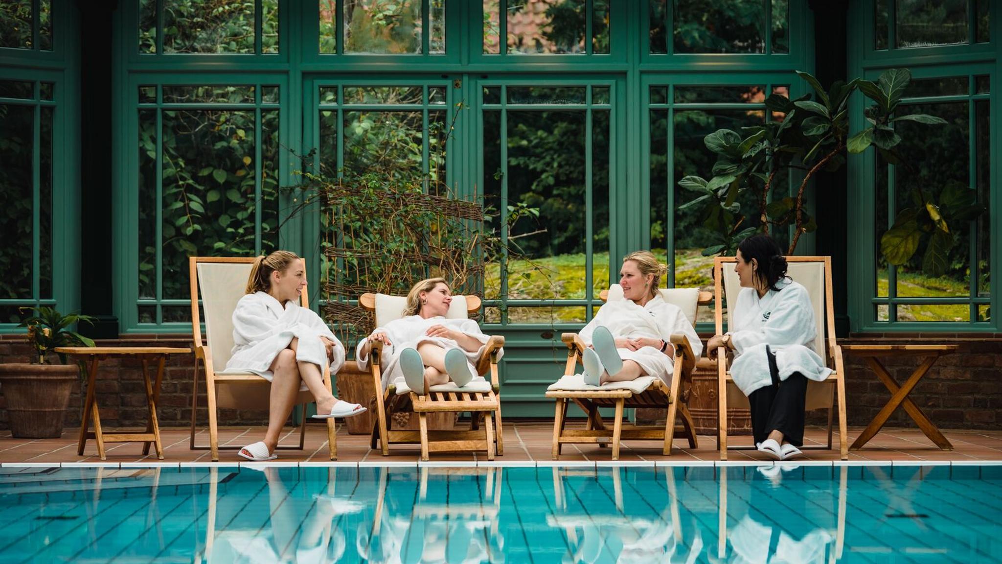 Four girls relaxing at the spa, Norway.