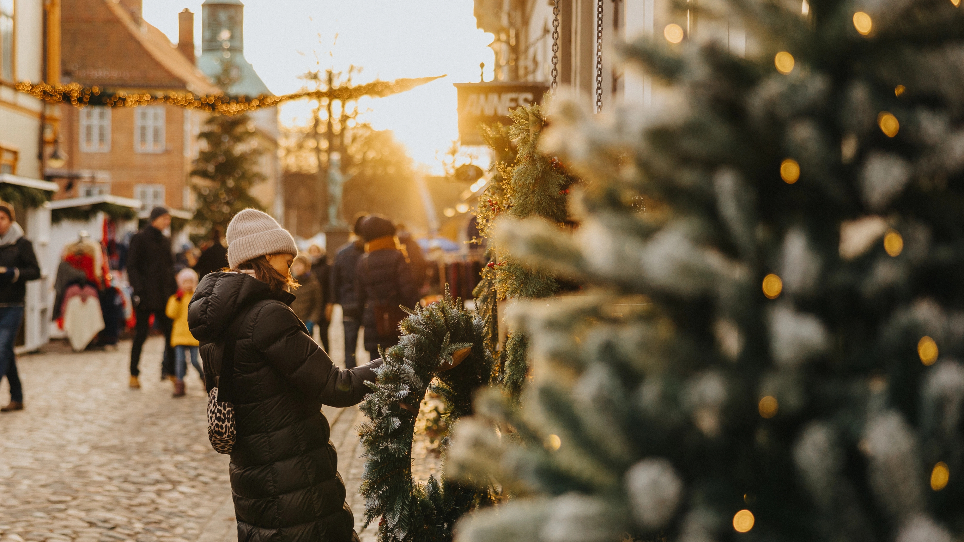 A woman attending Christmas in the old town, Gamlebyen, in Fredrikstad