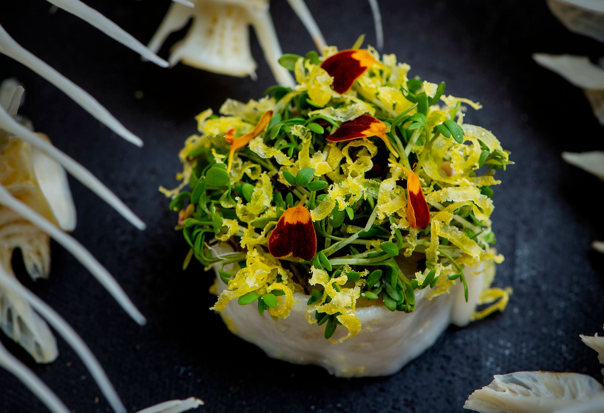 Food on a plate at Fagn Restaurant in Trondheim