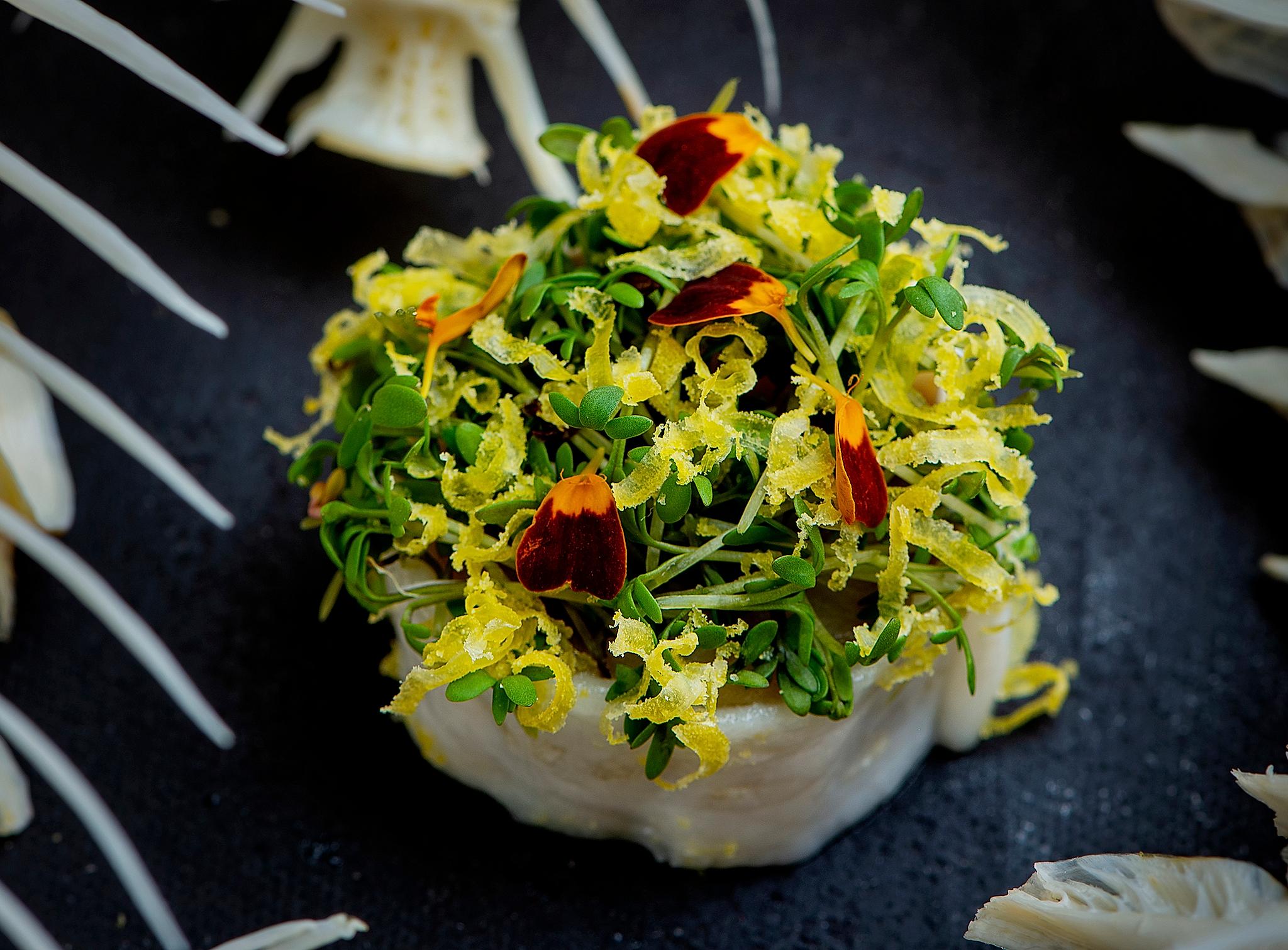 Food on a plate at Fagn Restaurant in Trondheim