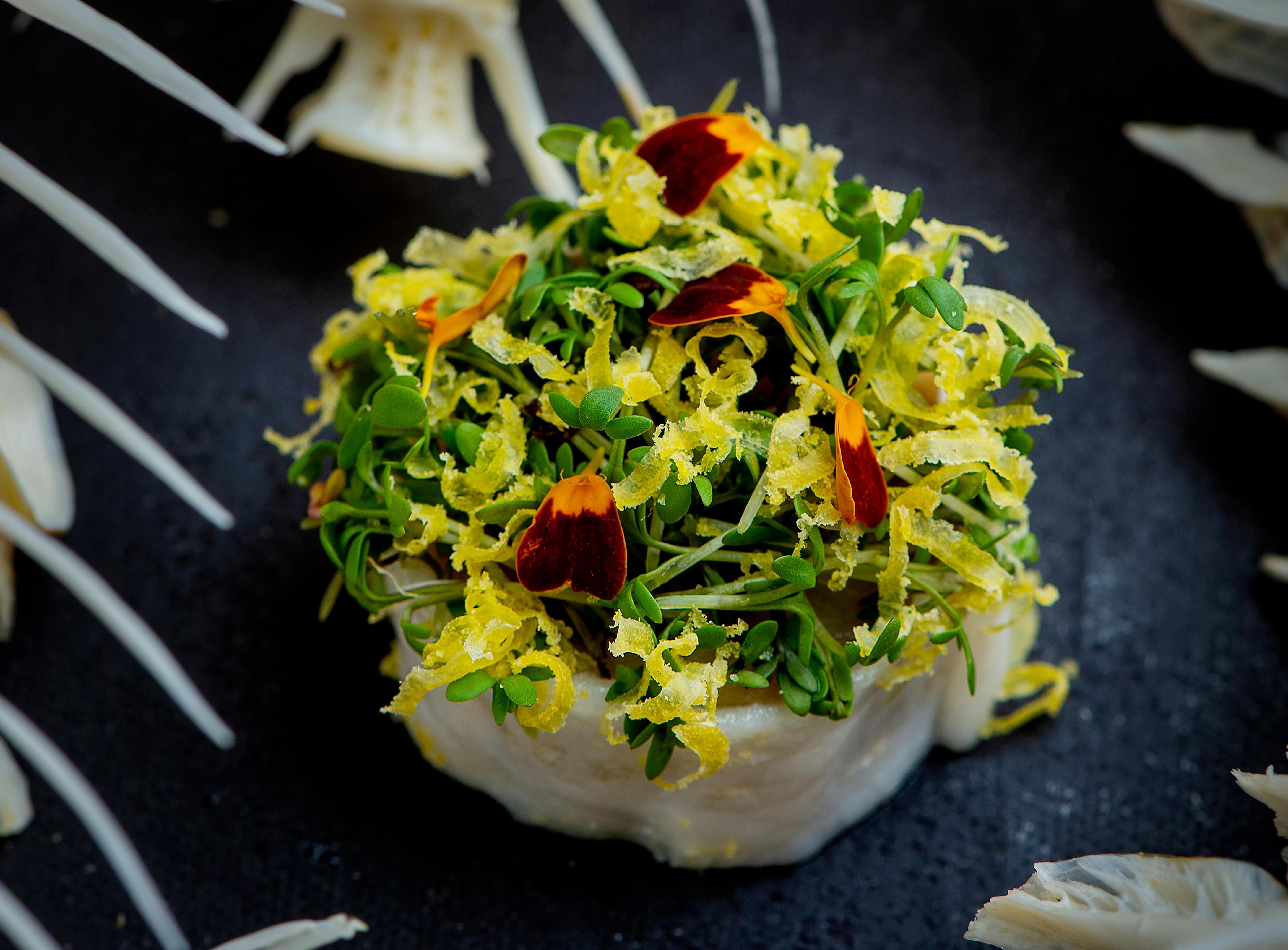 Food on a plate at Fagn Restaurant in Trondheim