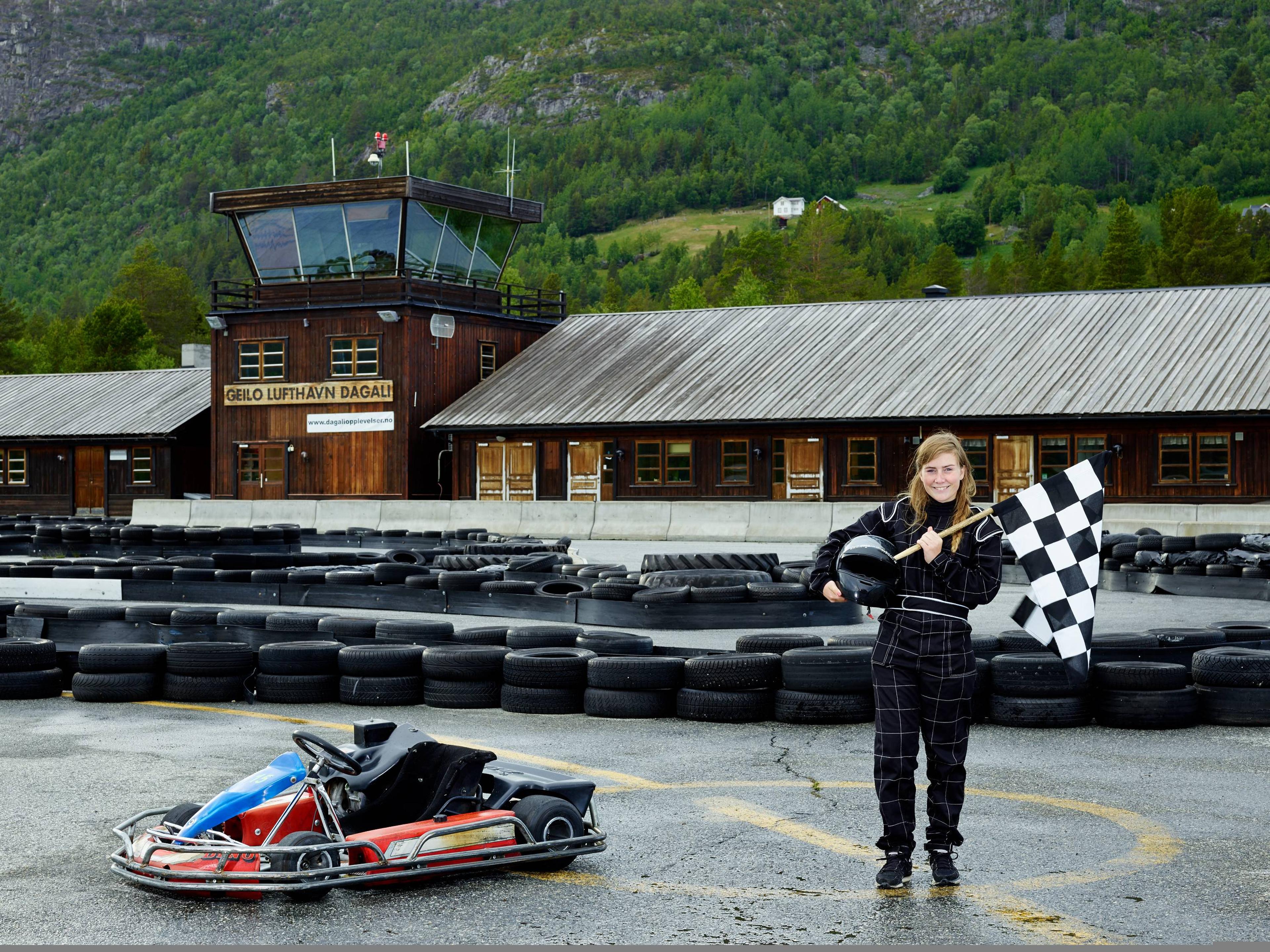 Smiling girl at the go-kart track in Dagali