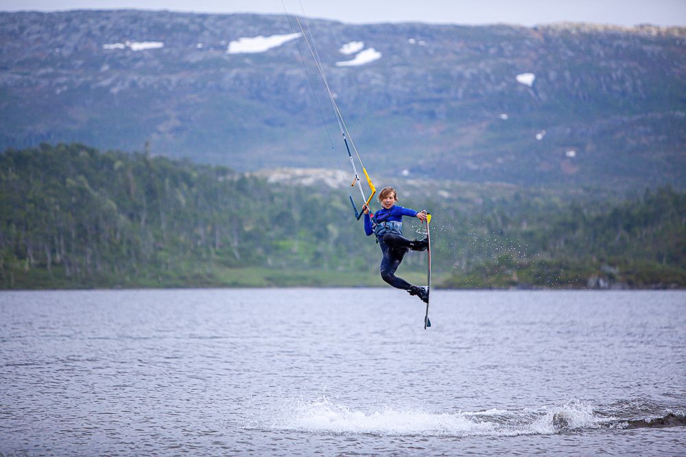 A person is kiteboarding in Trøndelag, Norway.