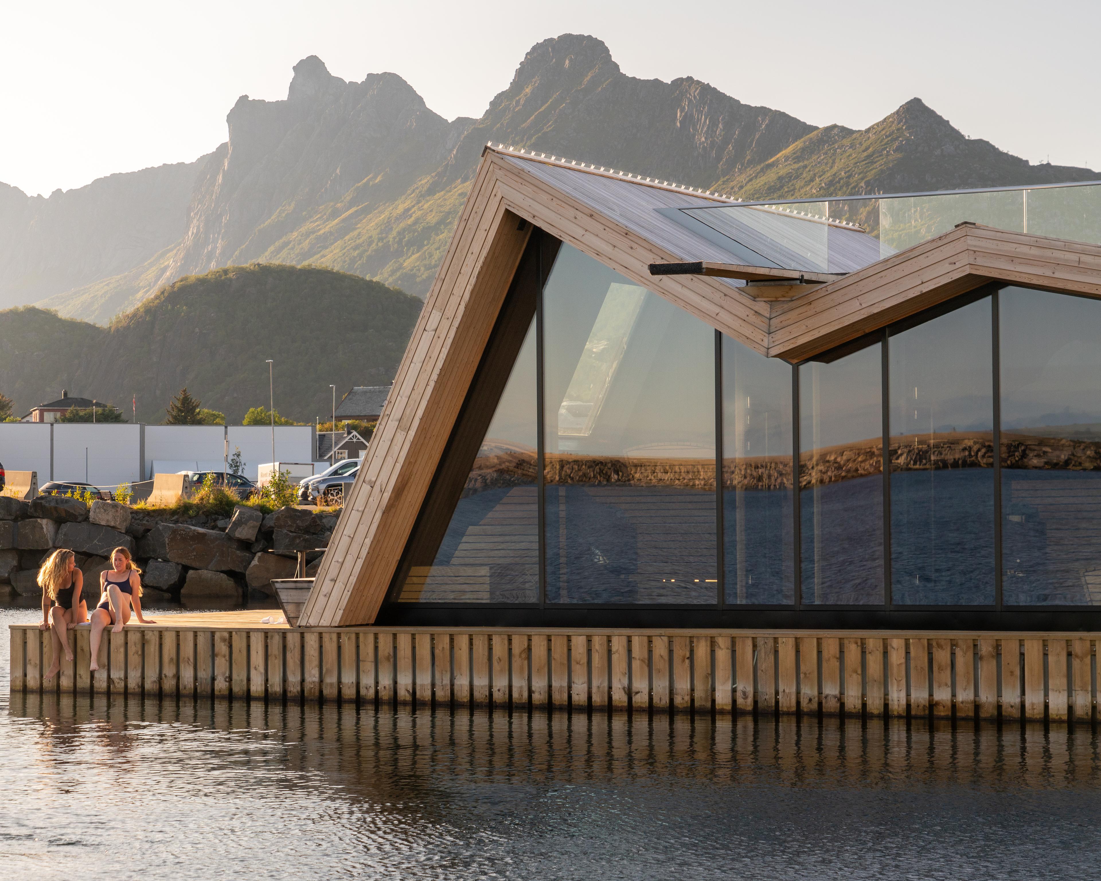 A sauna on a raft in Svolvær in Lofoten