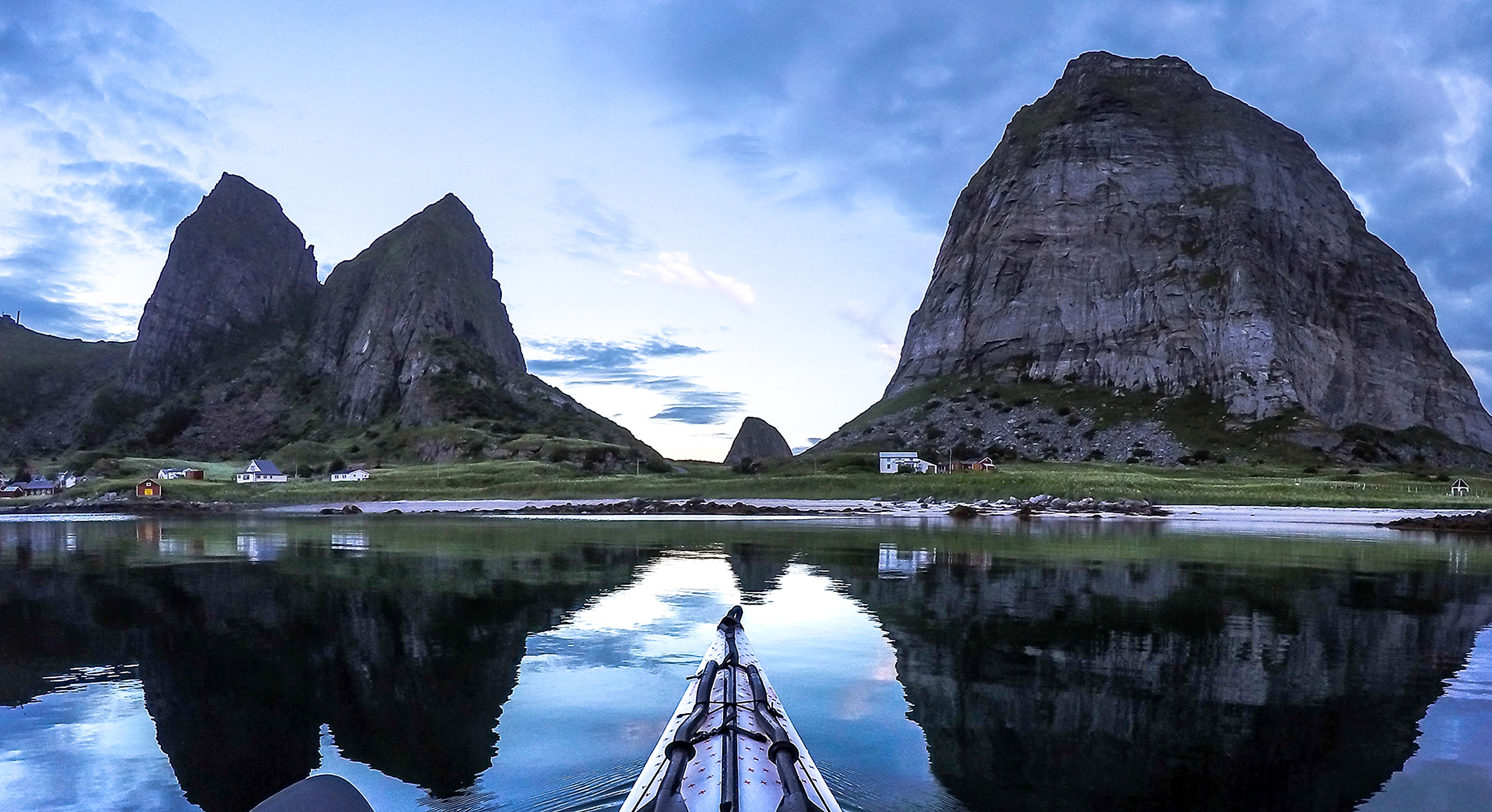 Kayaking outside of Træna on the Helgeland coast in Northern Norway