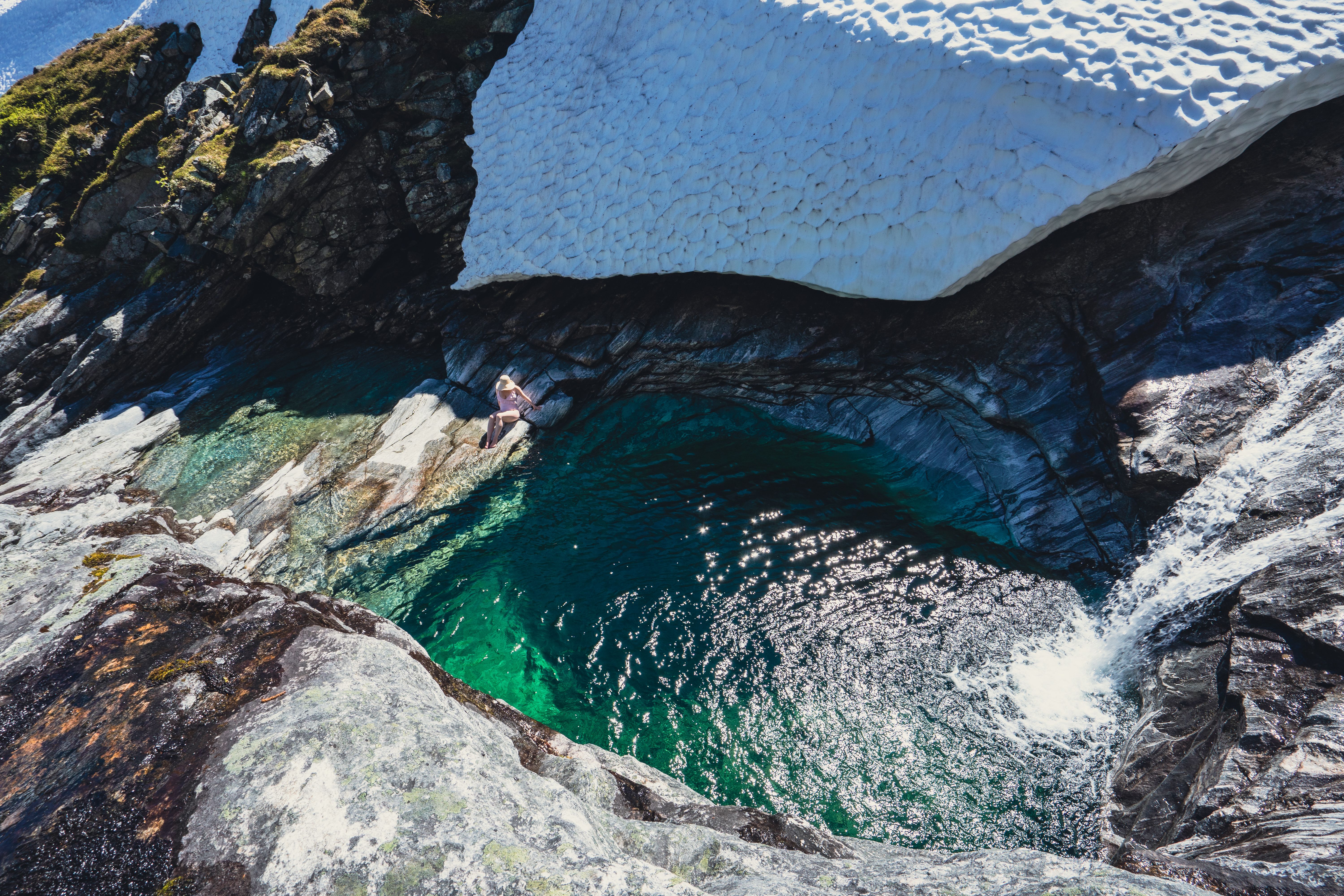 Woman ready for a swim in a pothole in Finnsetlia, Aursjøvegen