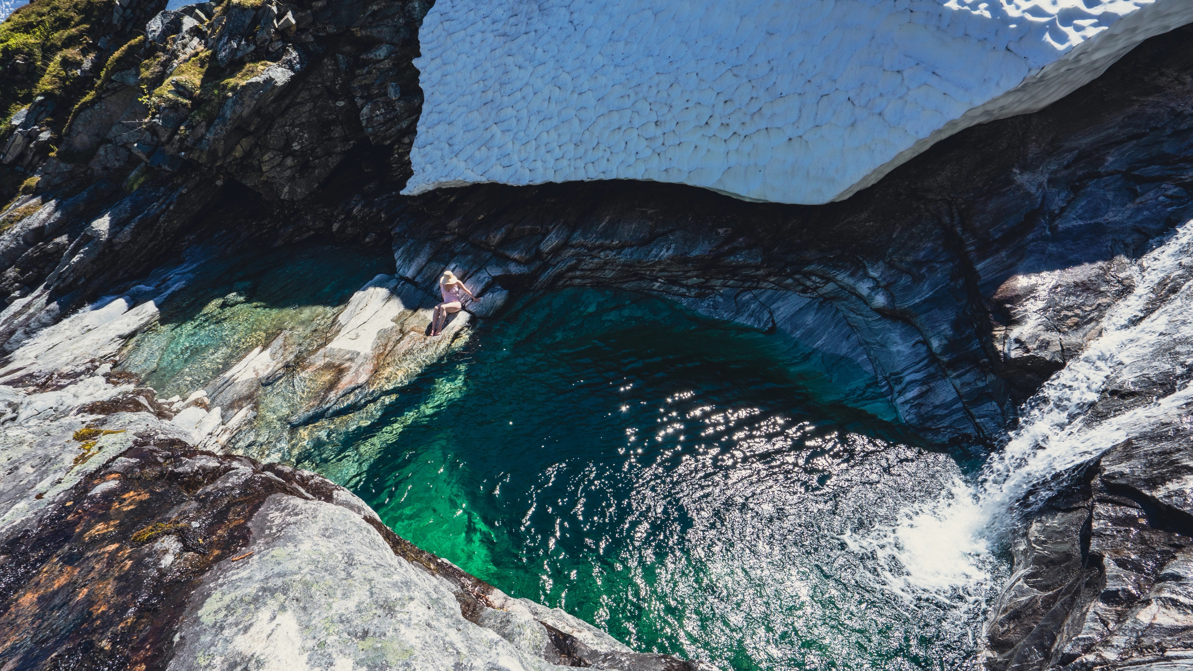Woman ready for a swim in a pothole in Finnsetlia, Aursjøvegen