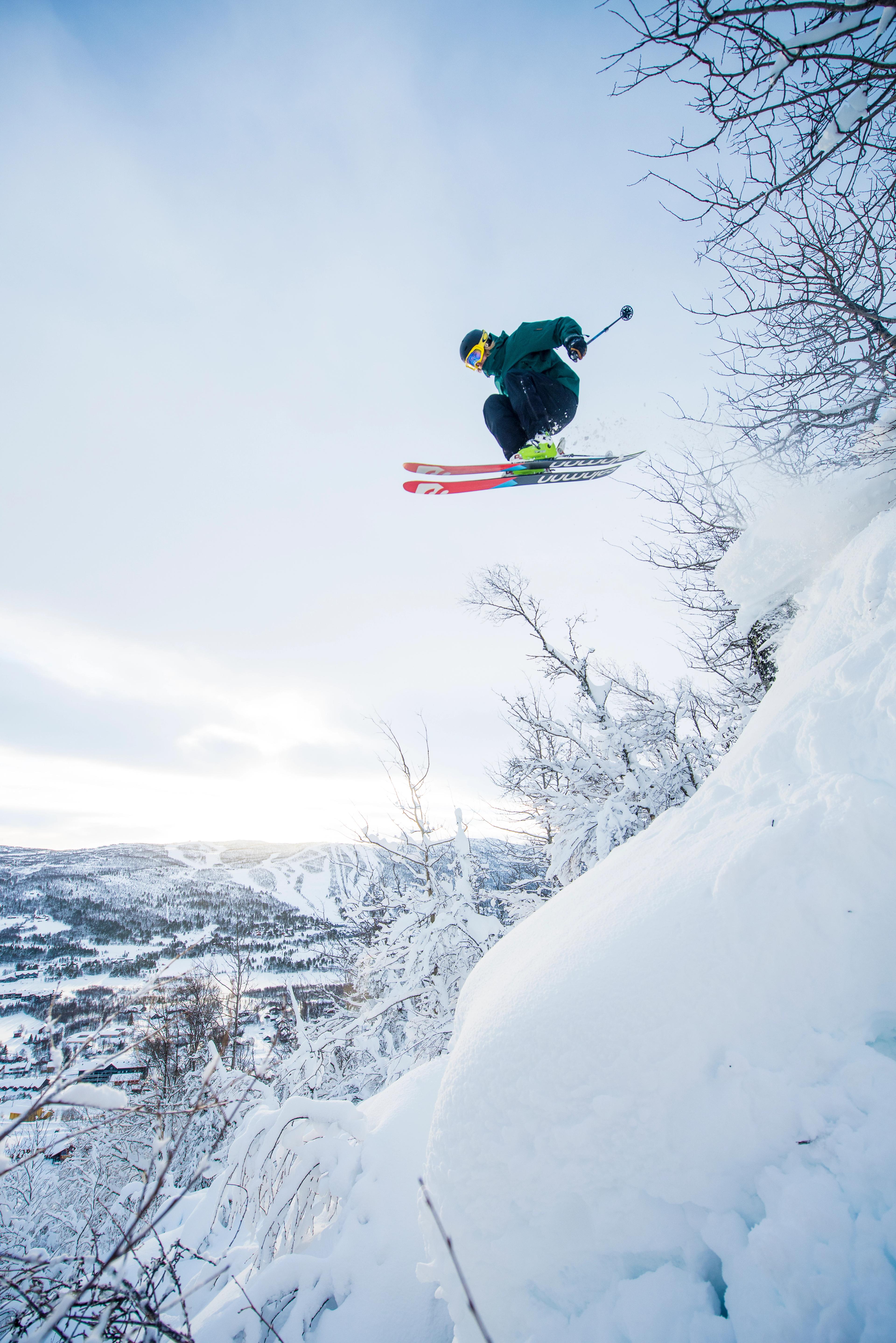 A person doing a jump in an off-pist slope at Geilo, Eastern Norway