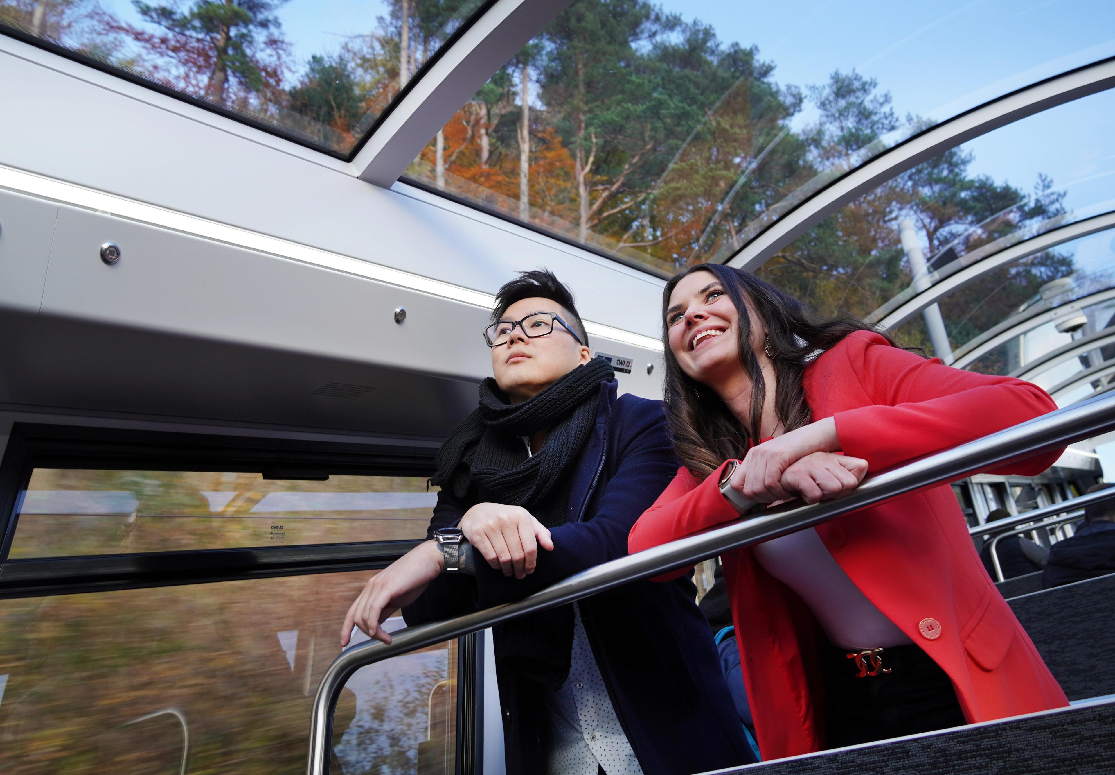 Two persons in a funicular