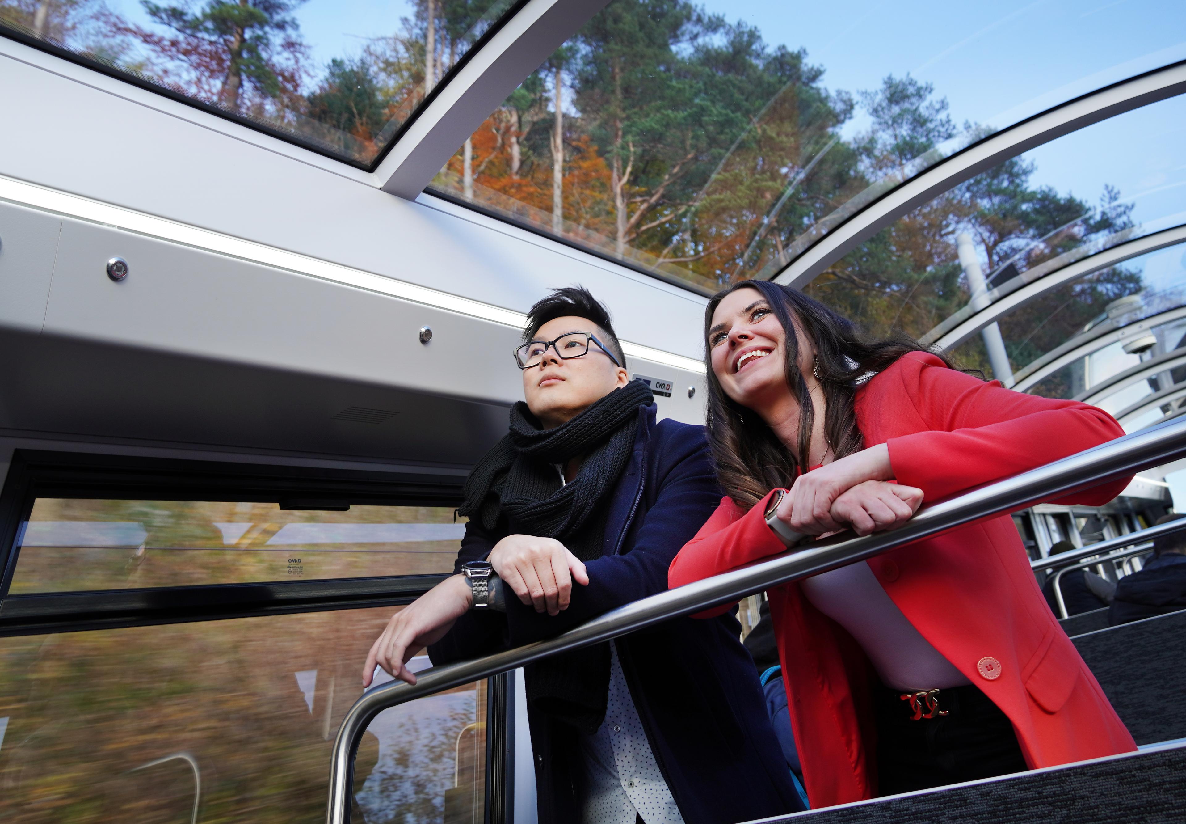 Two persons in a funicular