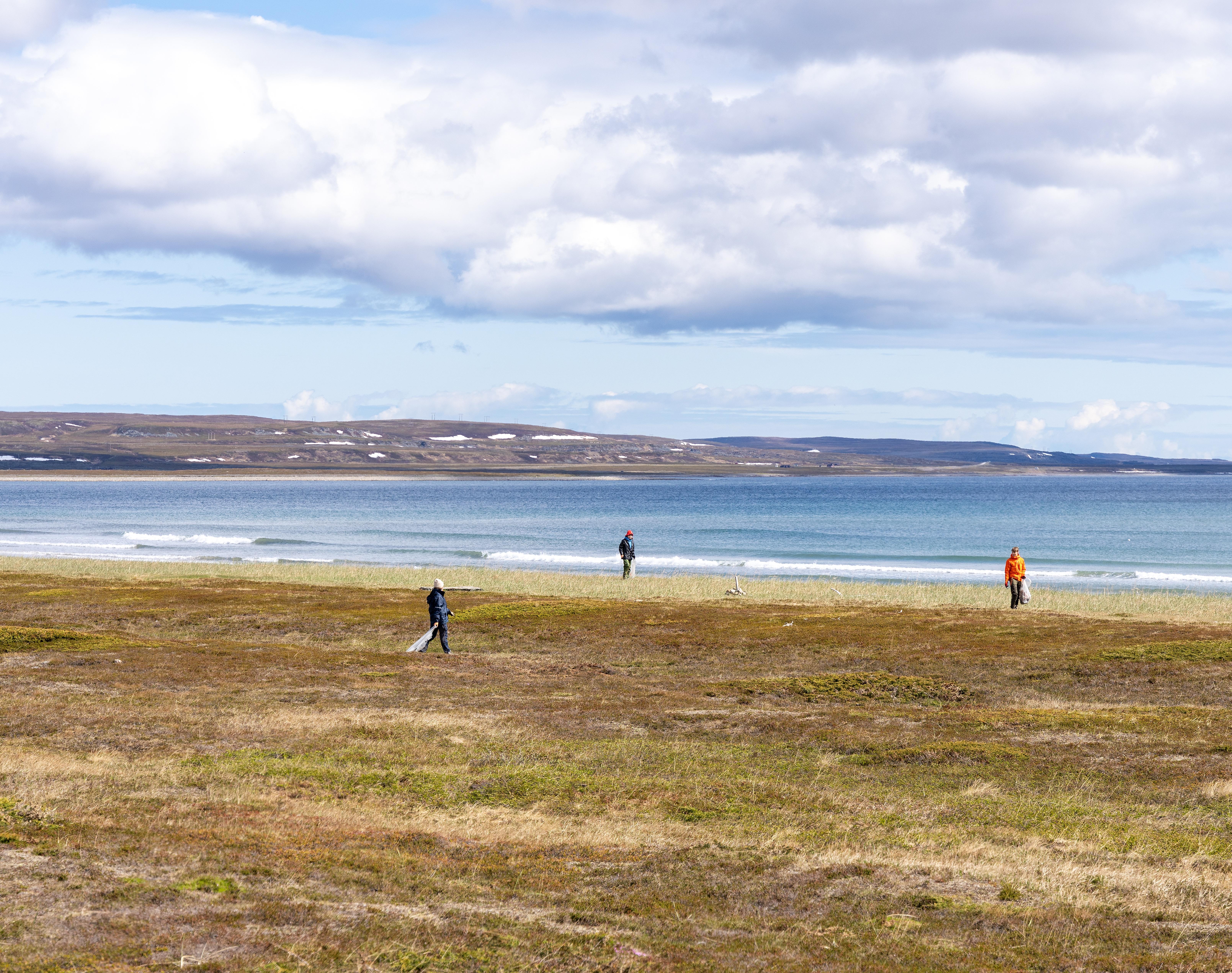 Volunteers picking garbage at a beach near Vardø in Northern Norway