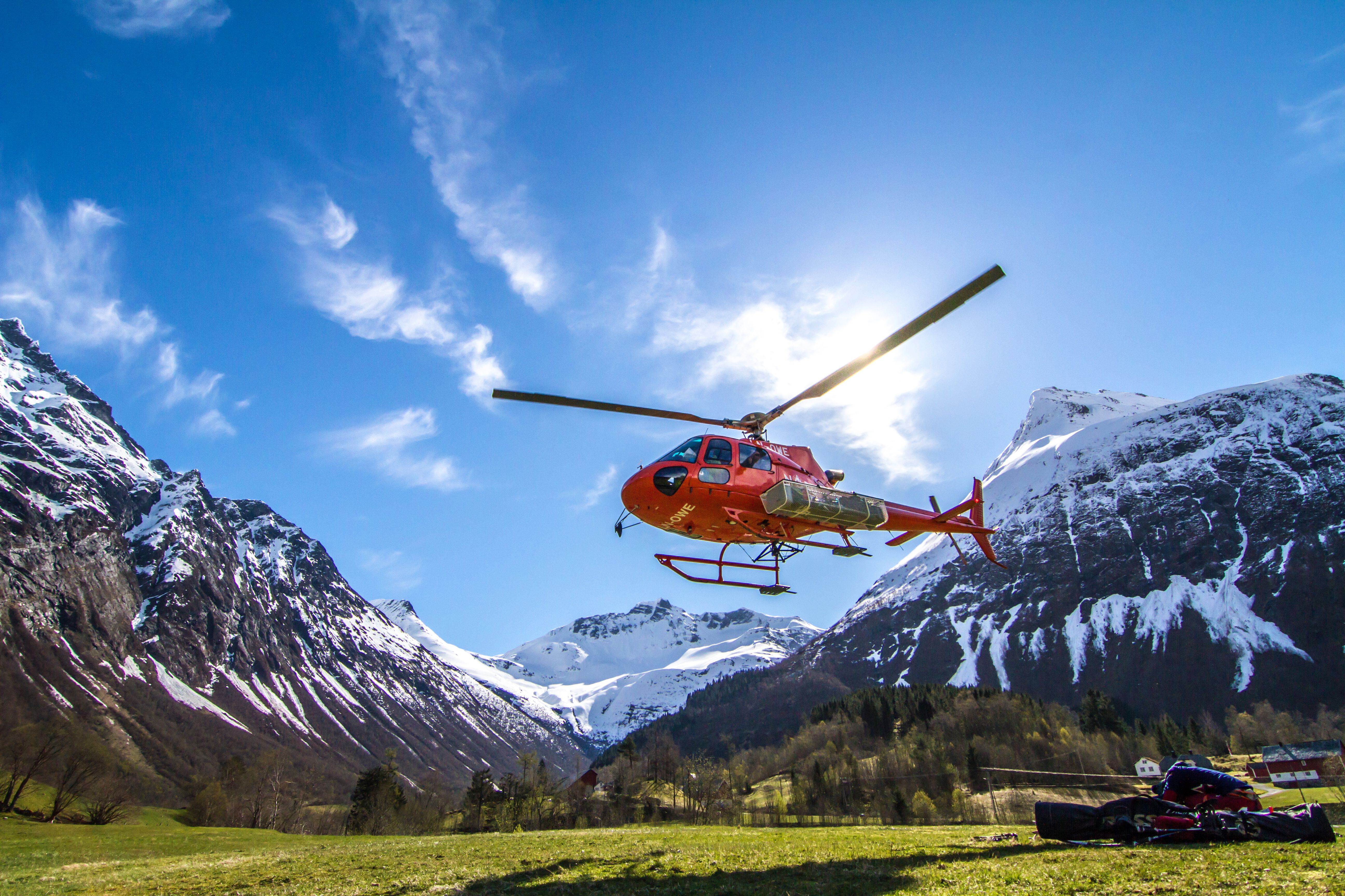 Helicopter in the mountains near Ålesund, Norway