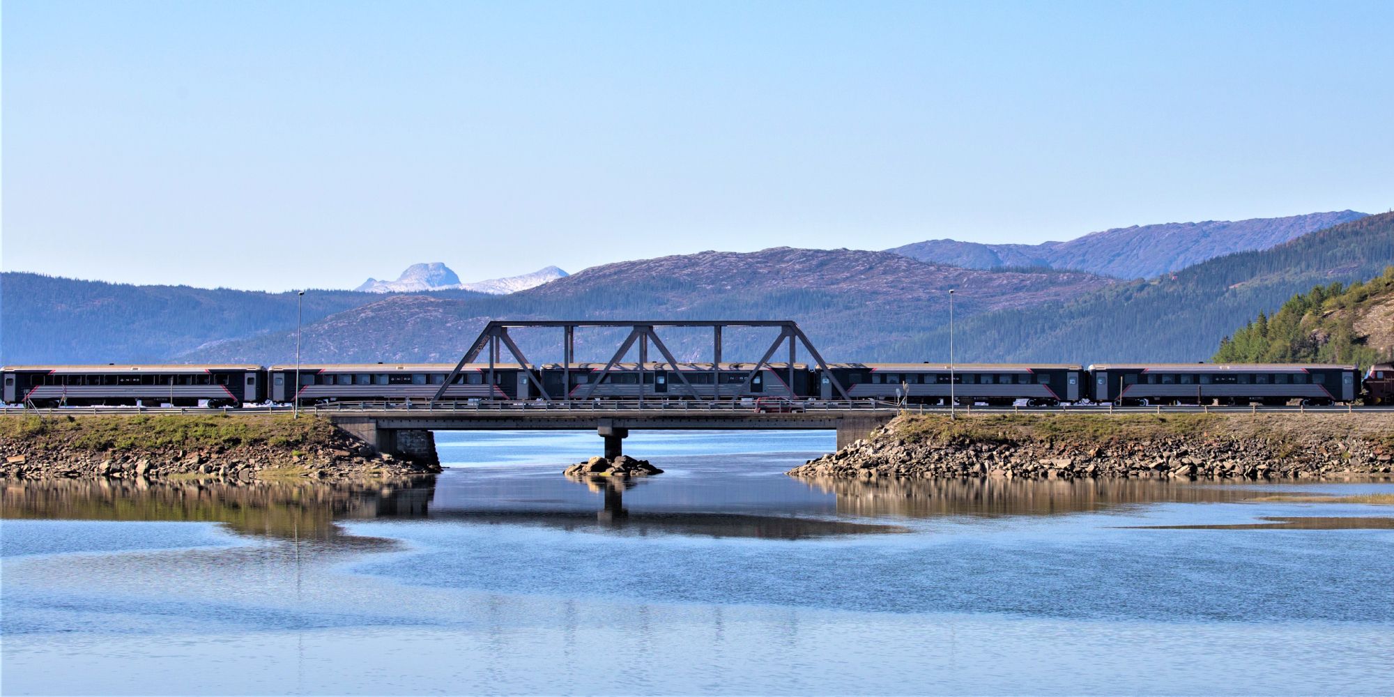 The Nordland railway running over a bridge in Northern Norway
