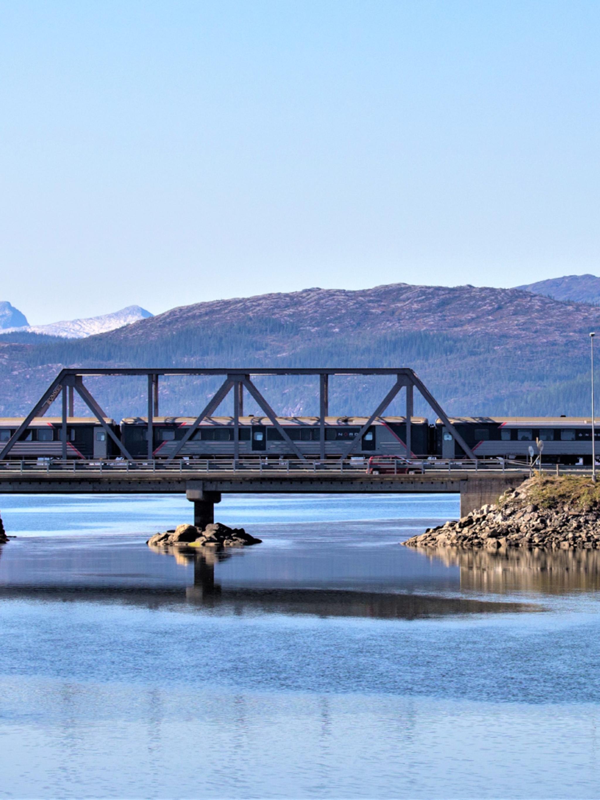 The Nordland railway running over a bridge in Northern Norway