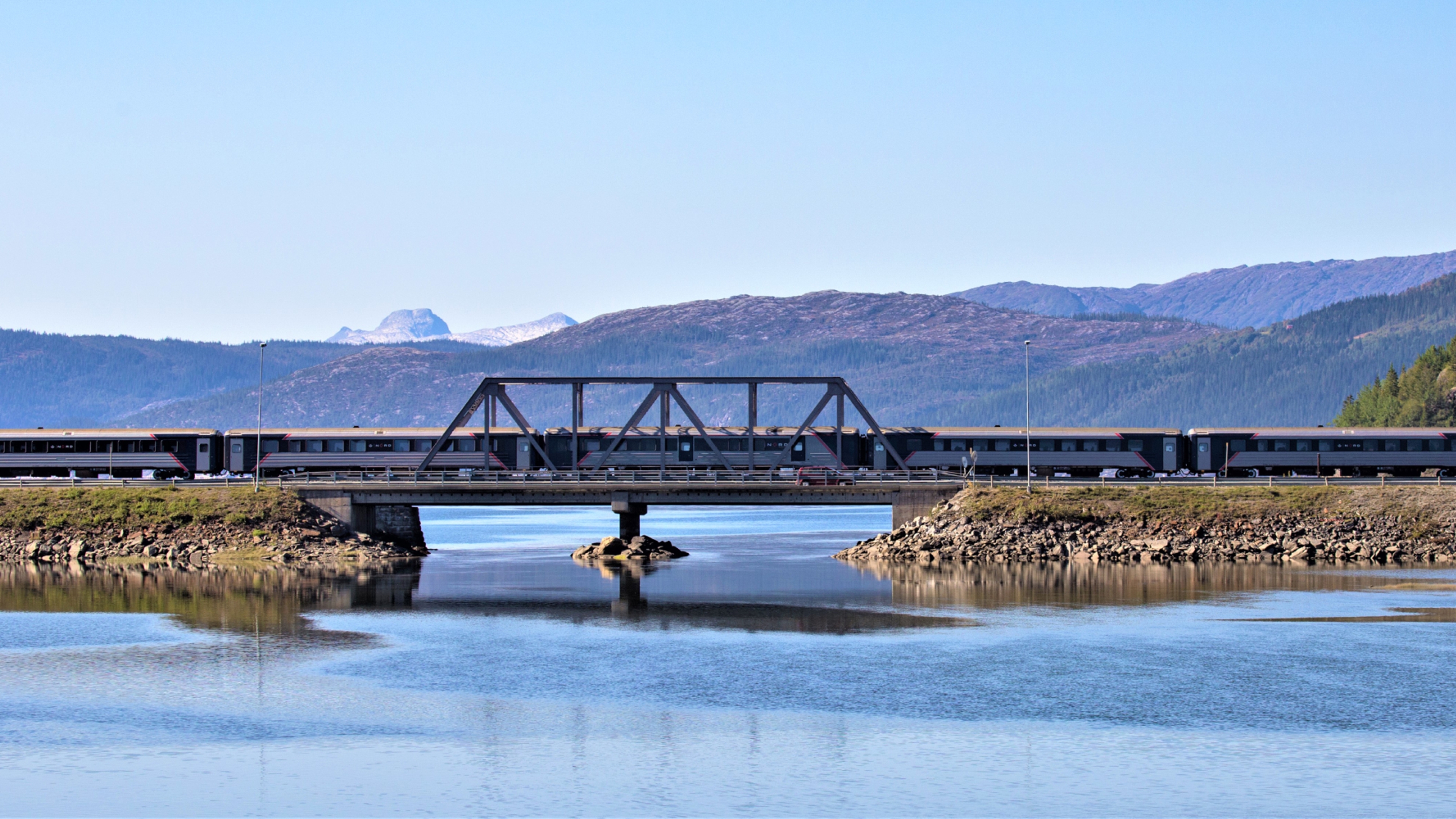 The Nordland railway running over a bridge in Northern Norway