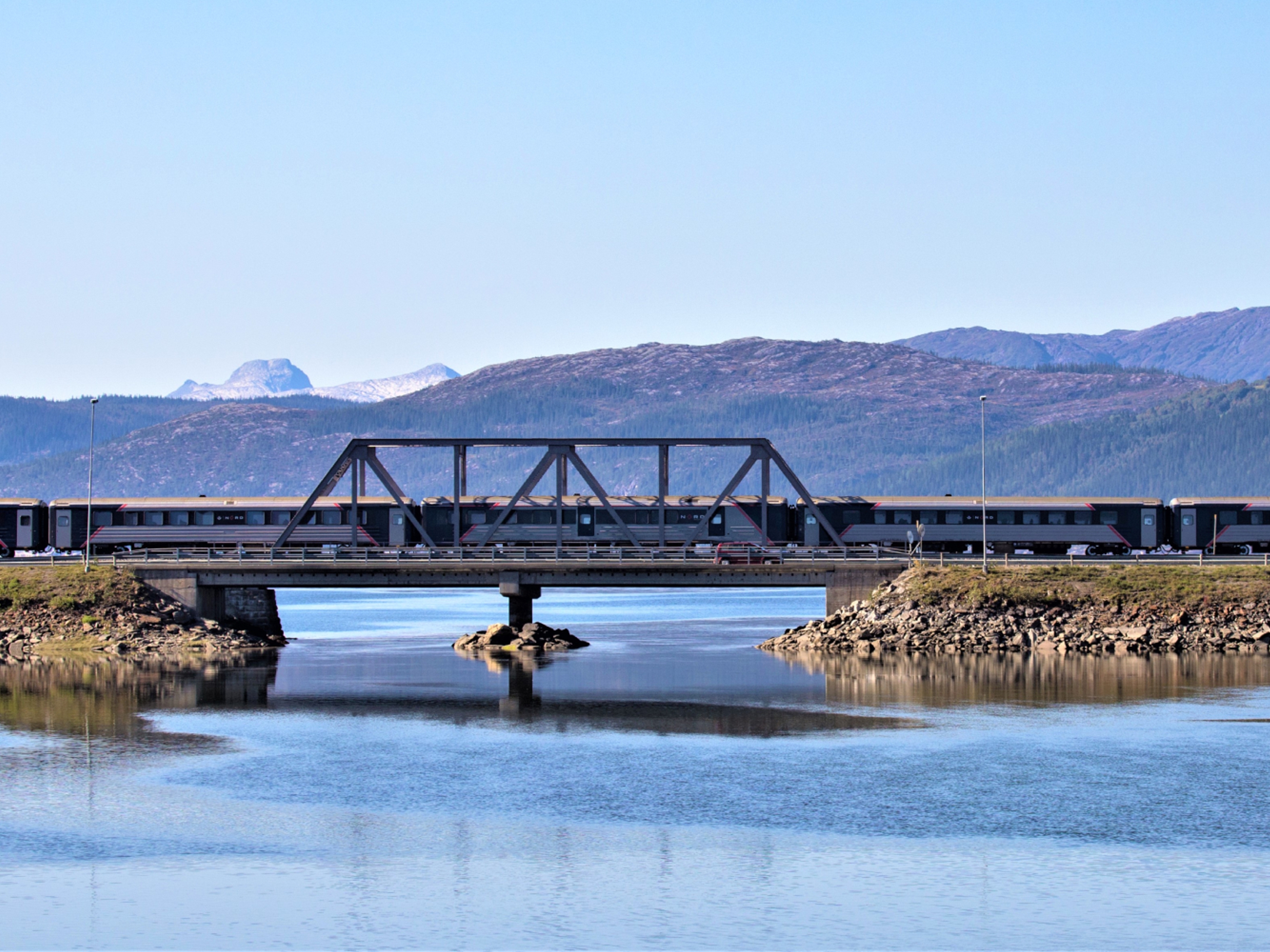 The Nordland railway running over a bridge in Northern Norway