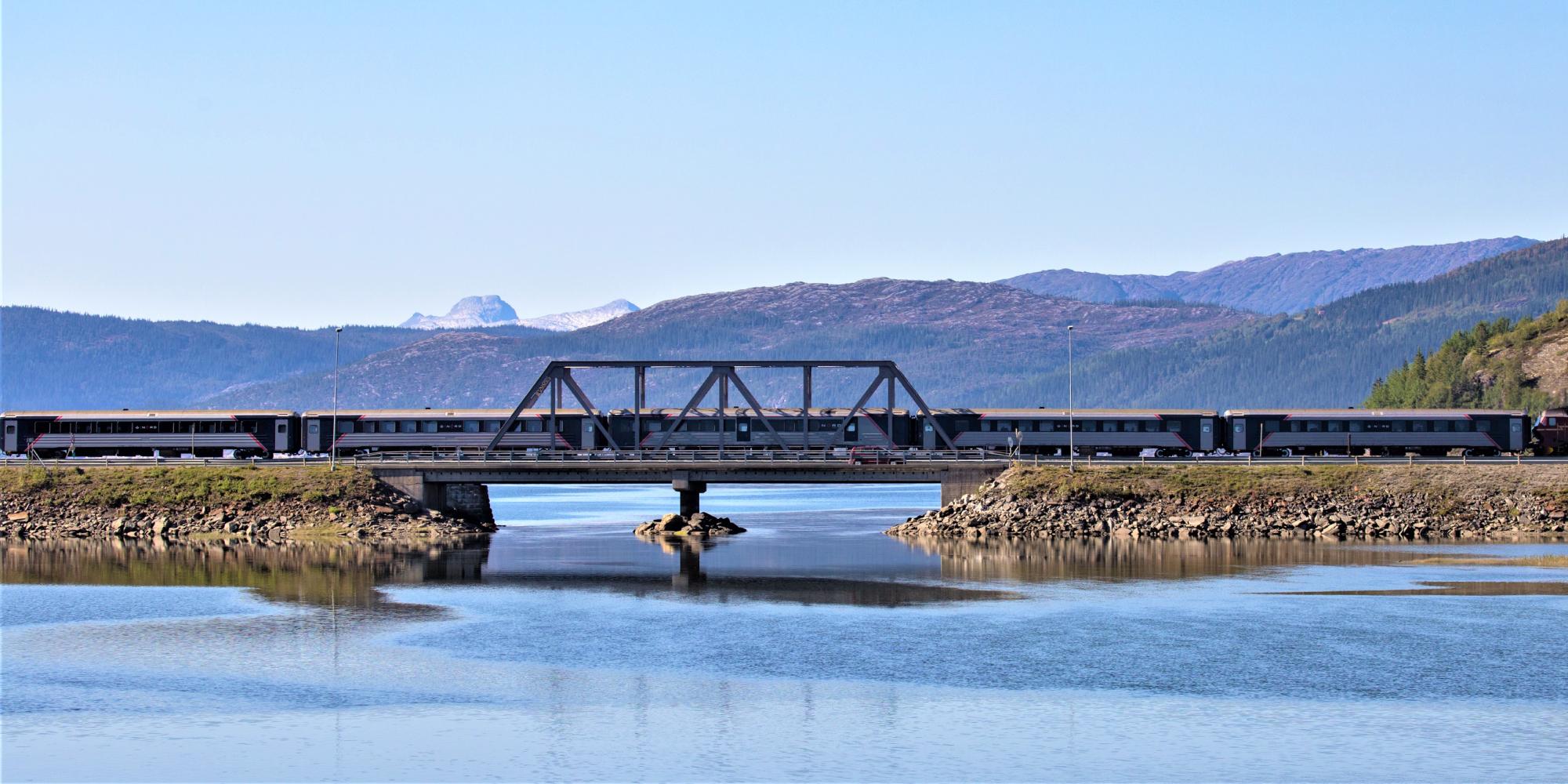 The Nordland railway running over a bridge in Northern Norway