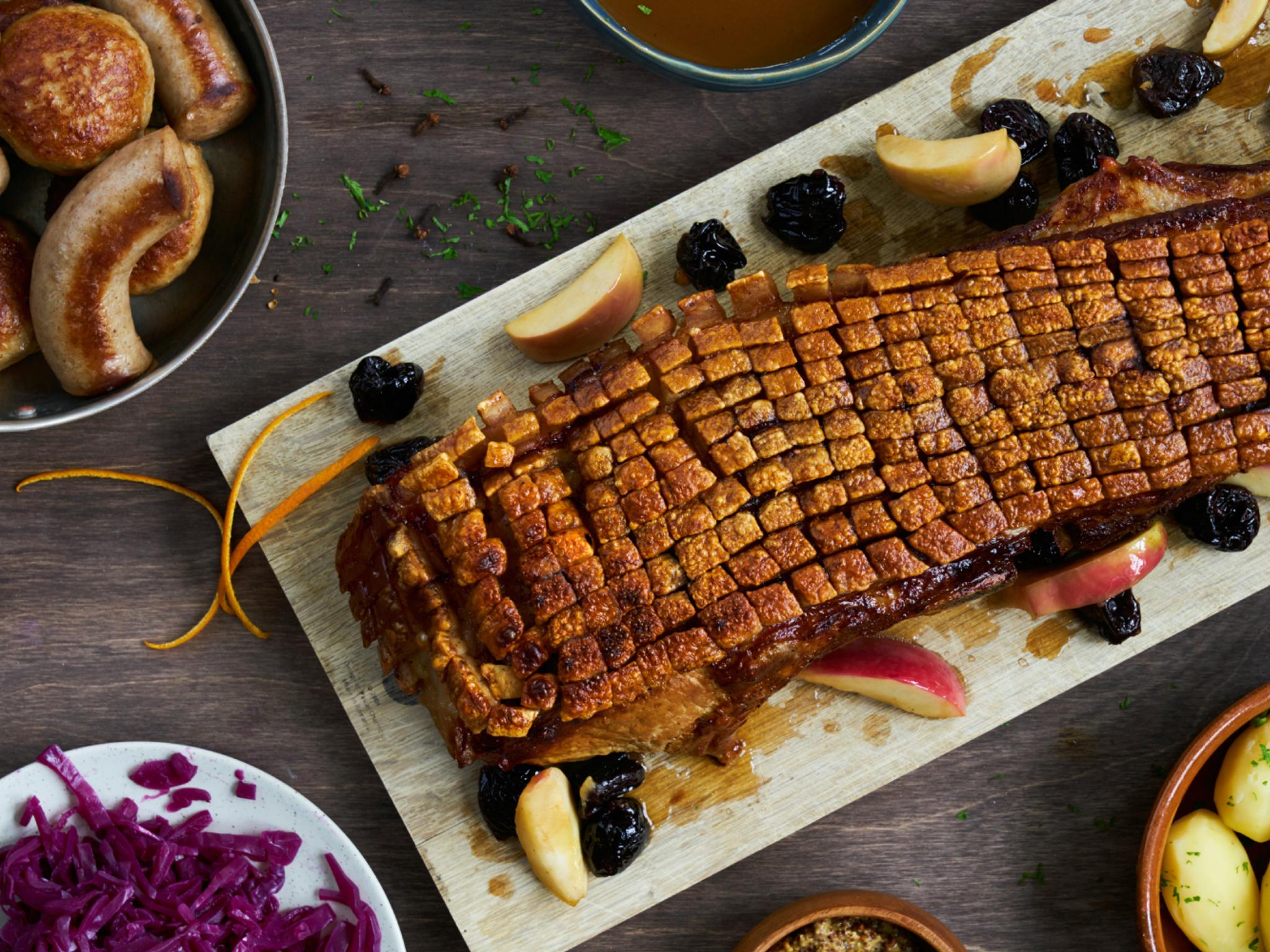 Pork belly roast with traditional side dishes