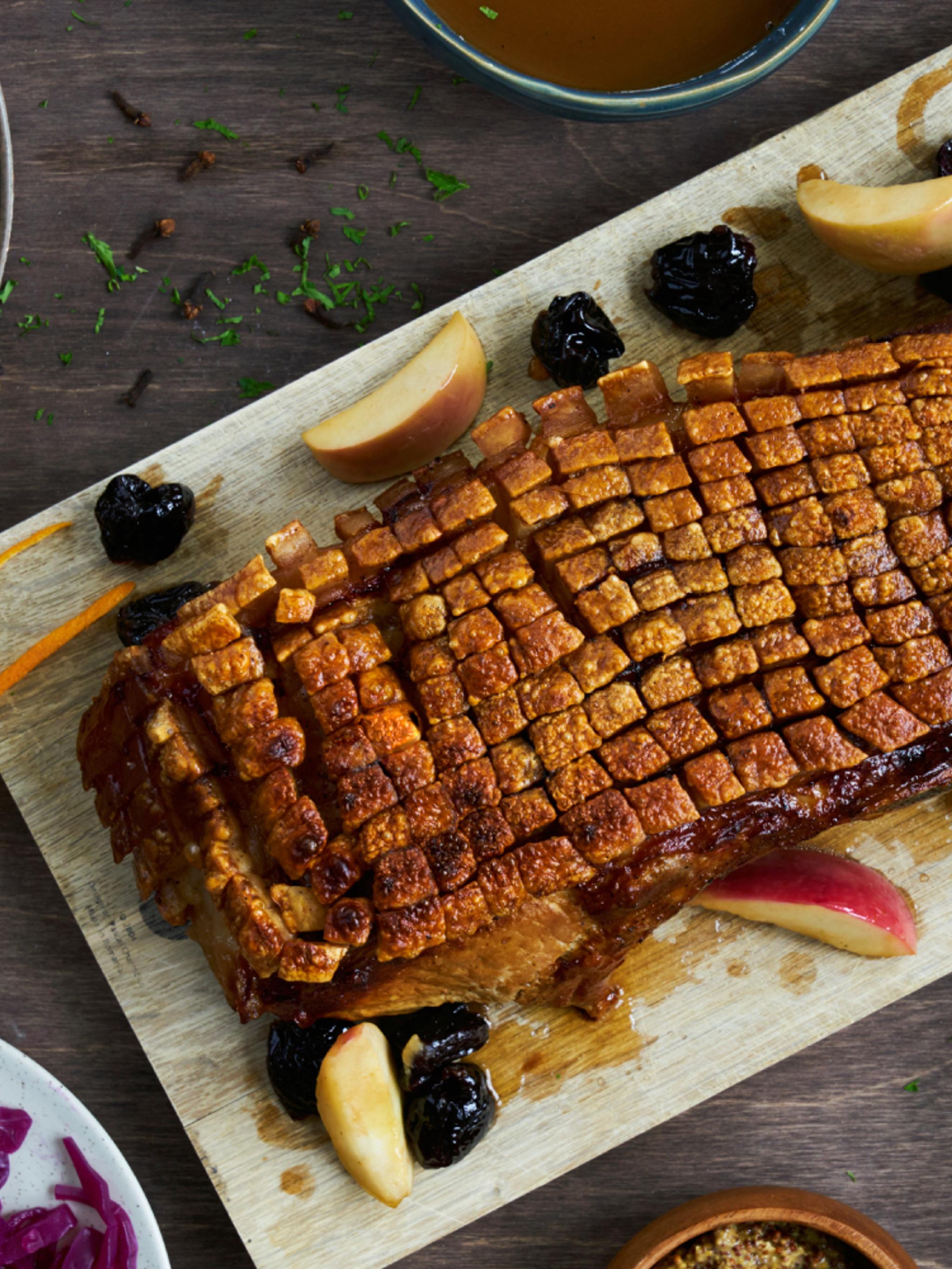 Pork belly roast with traditional side dishes