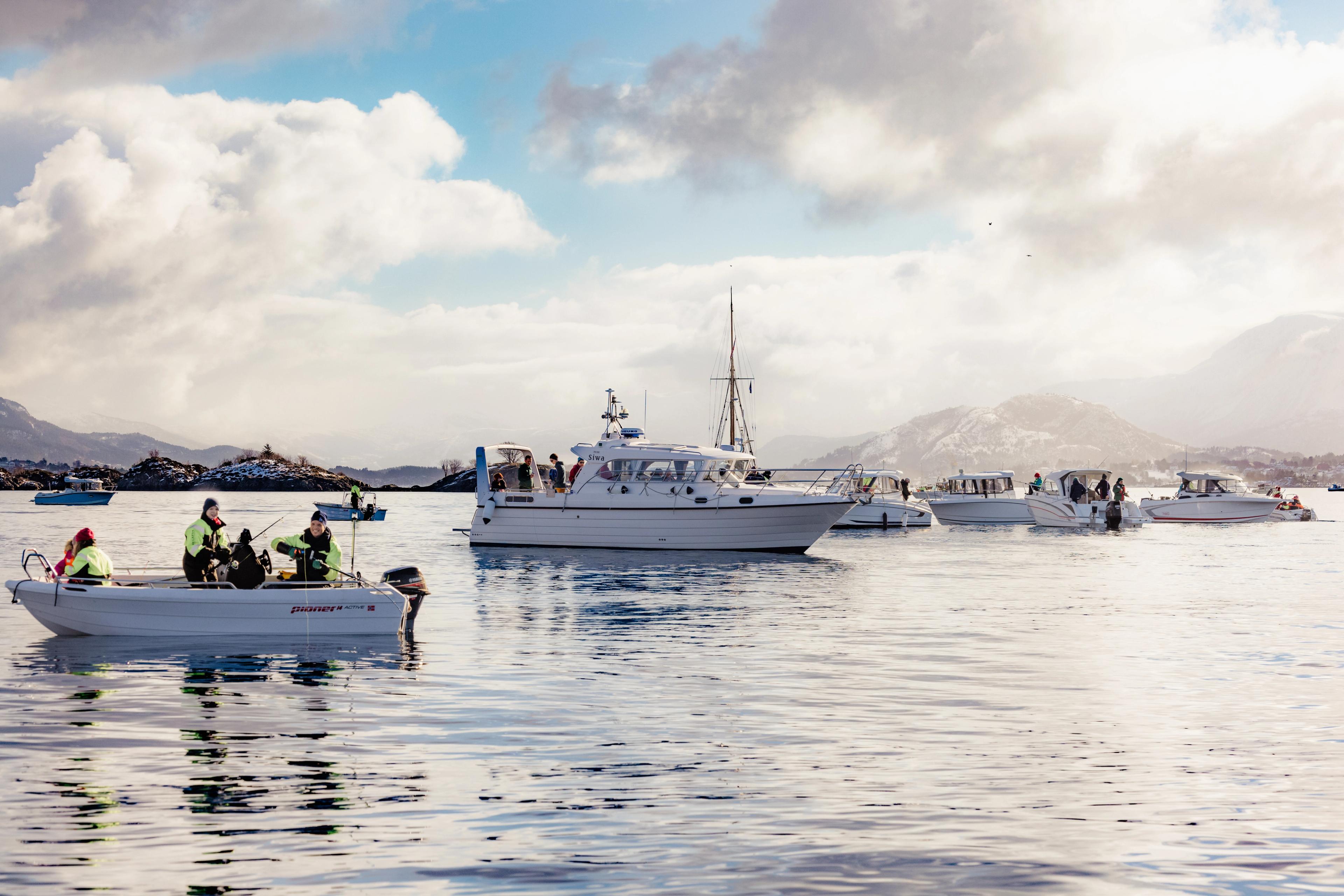 People fishing during the Borgundfjord fishery in Ålesund