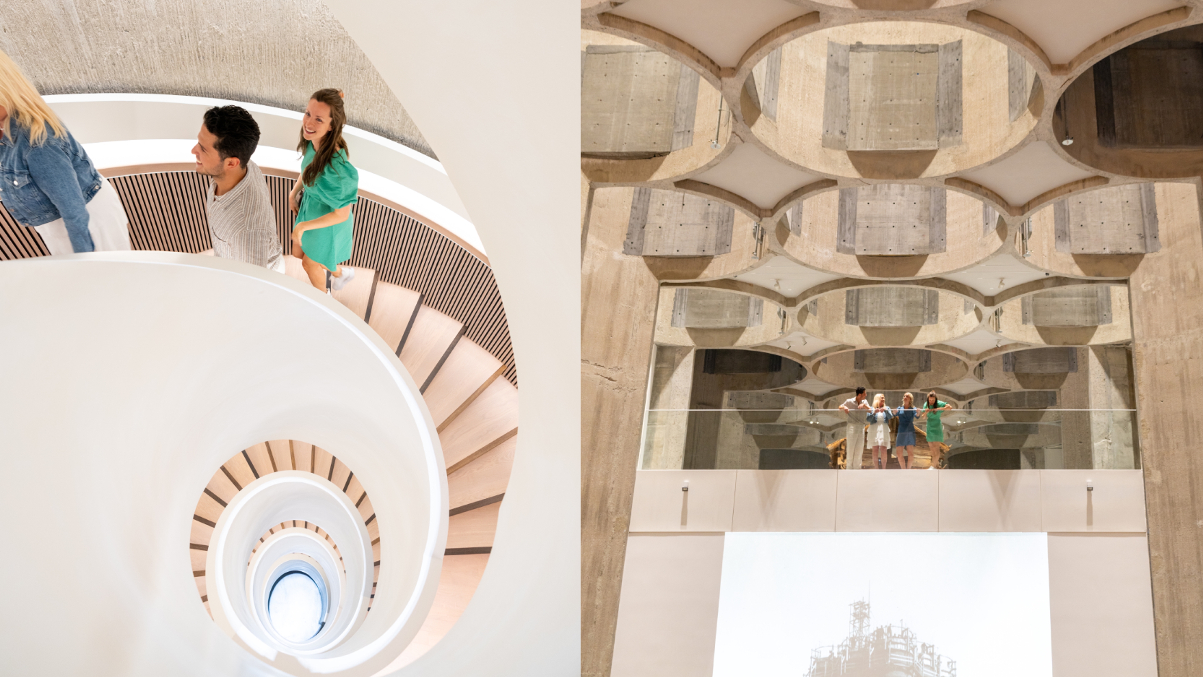 Friend group admiring the Kunstsilo in Kristiansand, Southern Norway