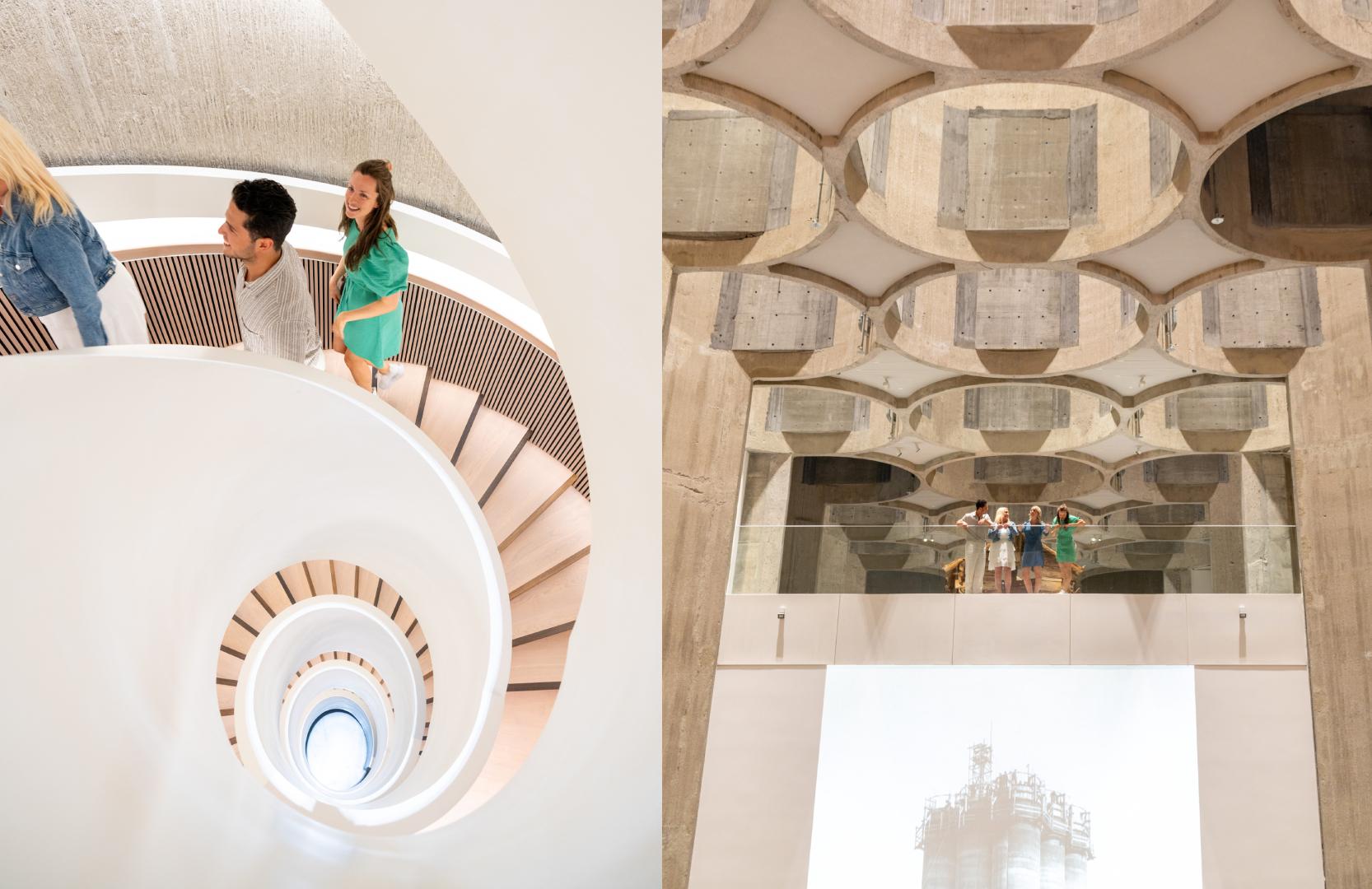 Friend group admiring the Kunstsilo in Kristiansand, Southern Norway