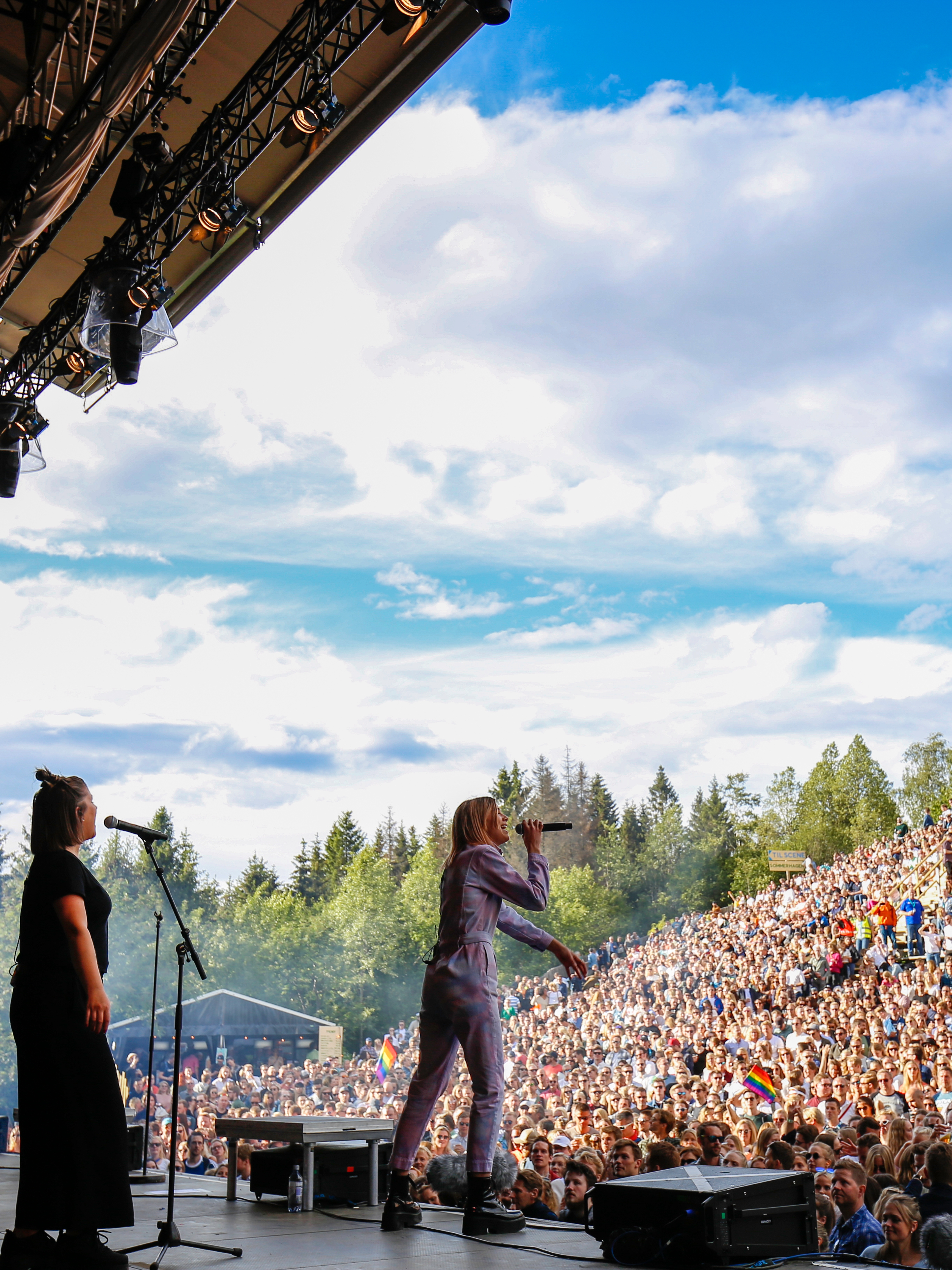 A musican performing in front of a large crowd at OsloOslo music festival at Grefsenkollen in Oslo, Eastern Norway