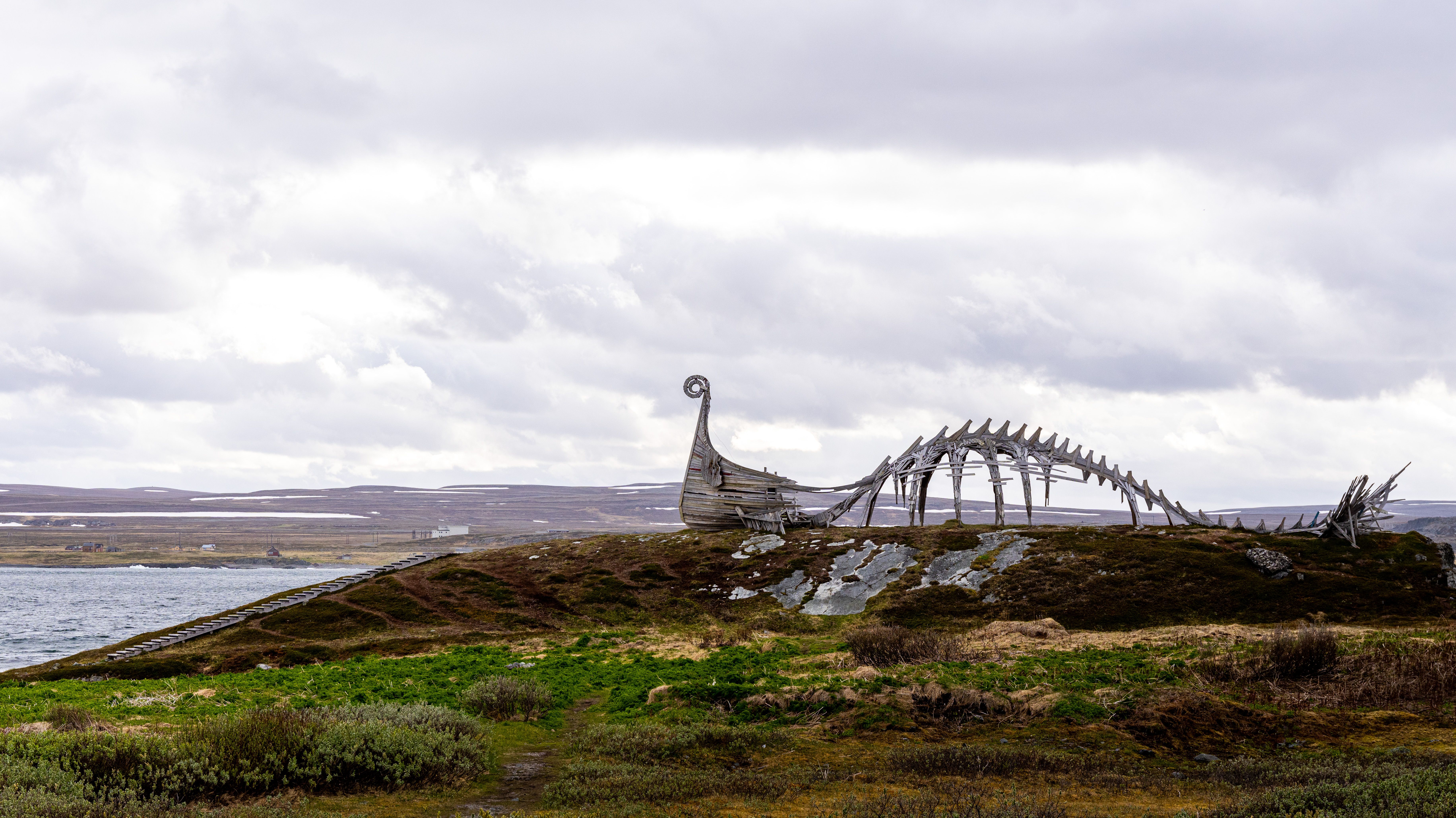 The sculpture "Drakkar" by Taibola Assemble in Vardø, Northern Norway.