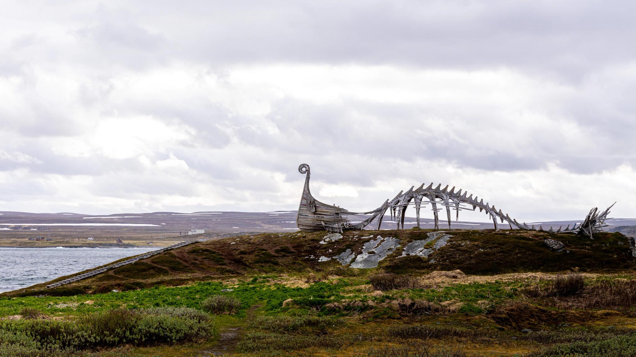 The sculpture "Drakkar" by Taibola Assemble in Vardø, Northern Norway.