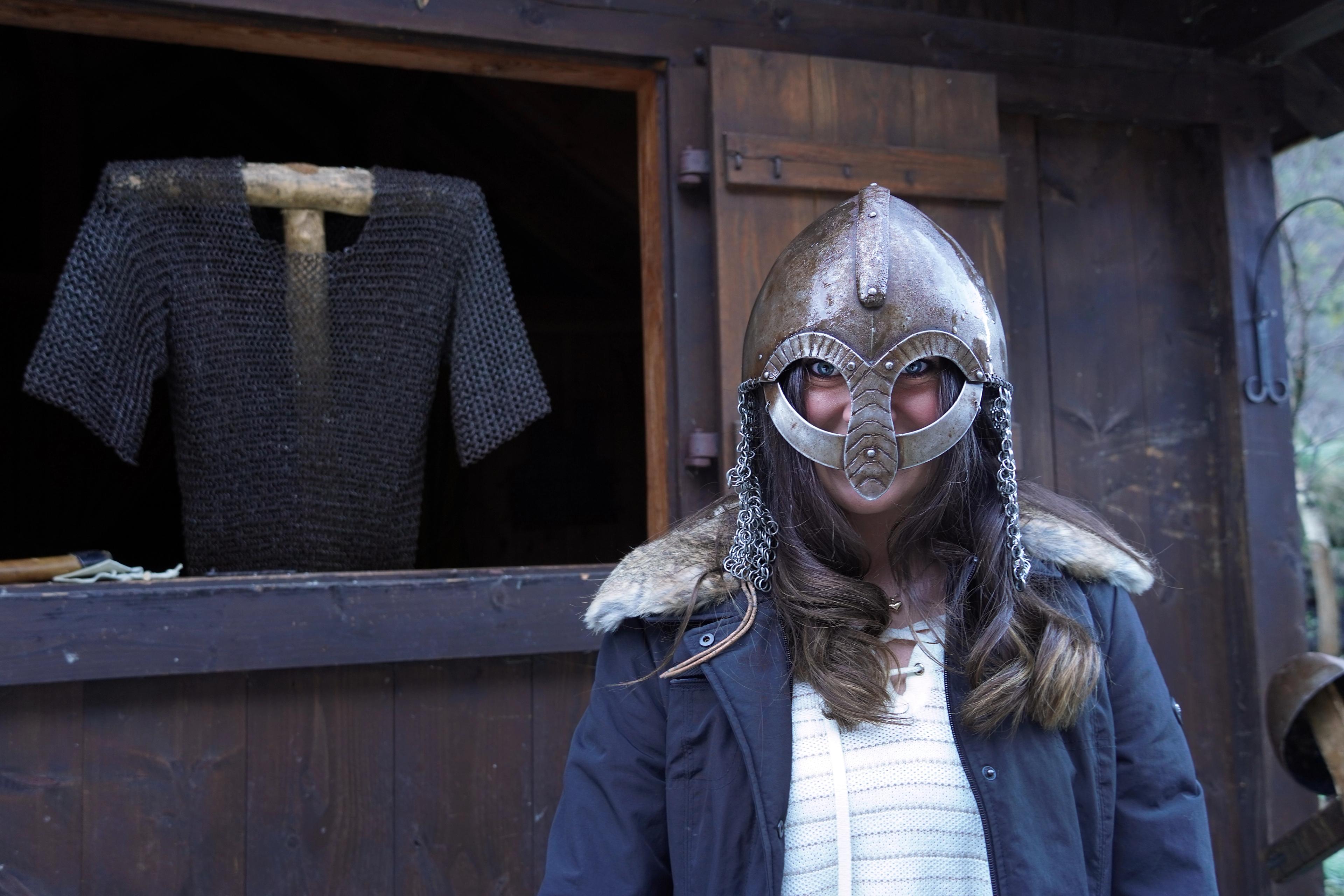 Woman with viking helmet