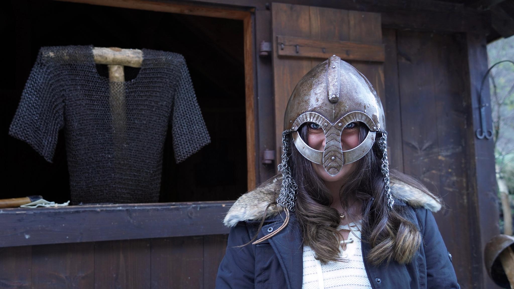 Woman with viking helmet