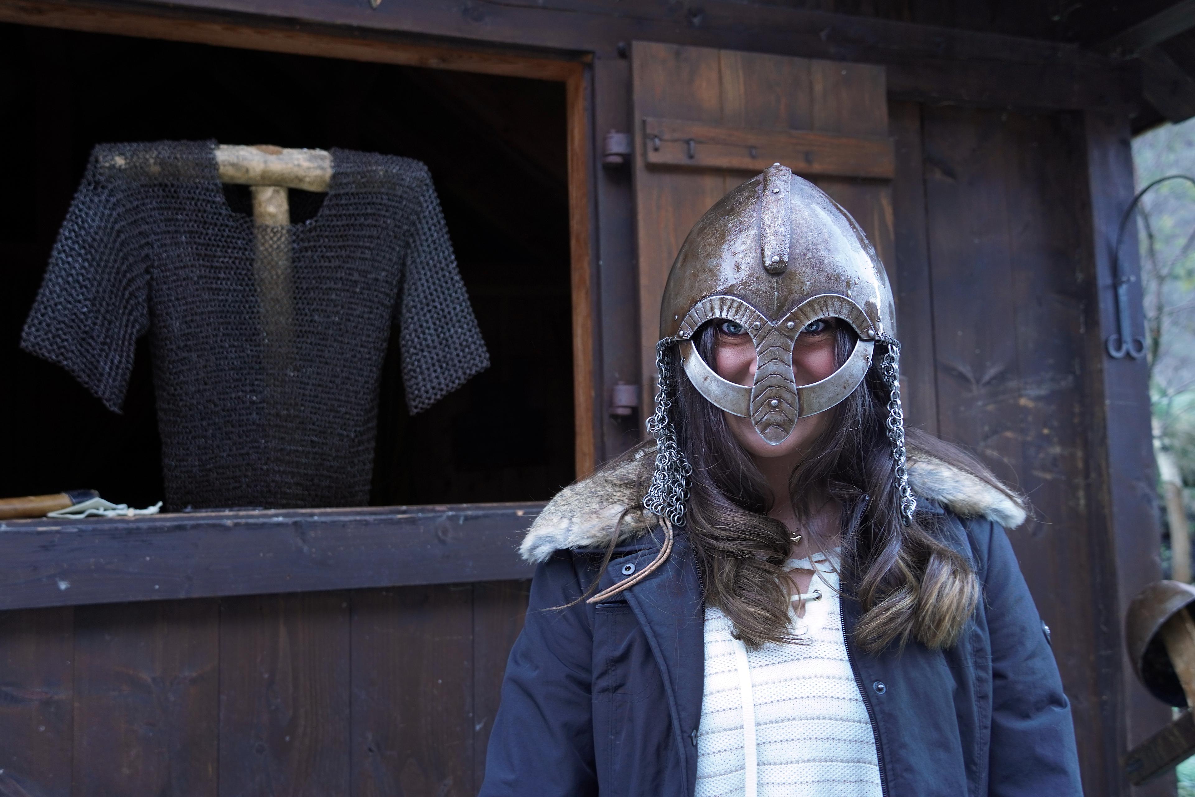 Woman with viking helmet