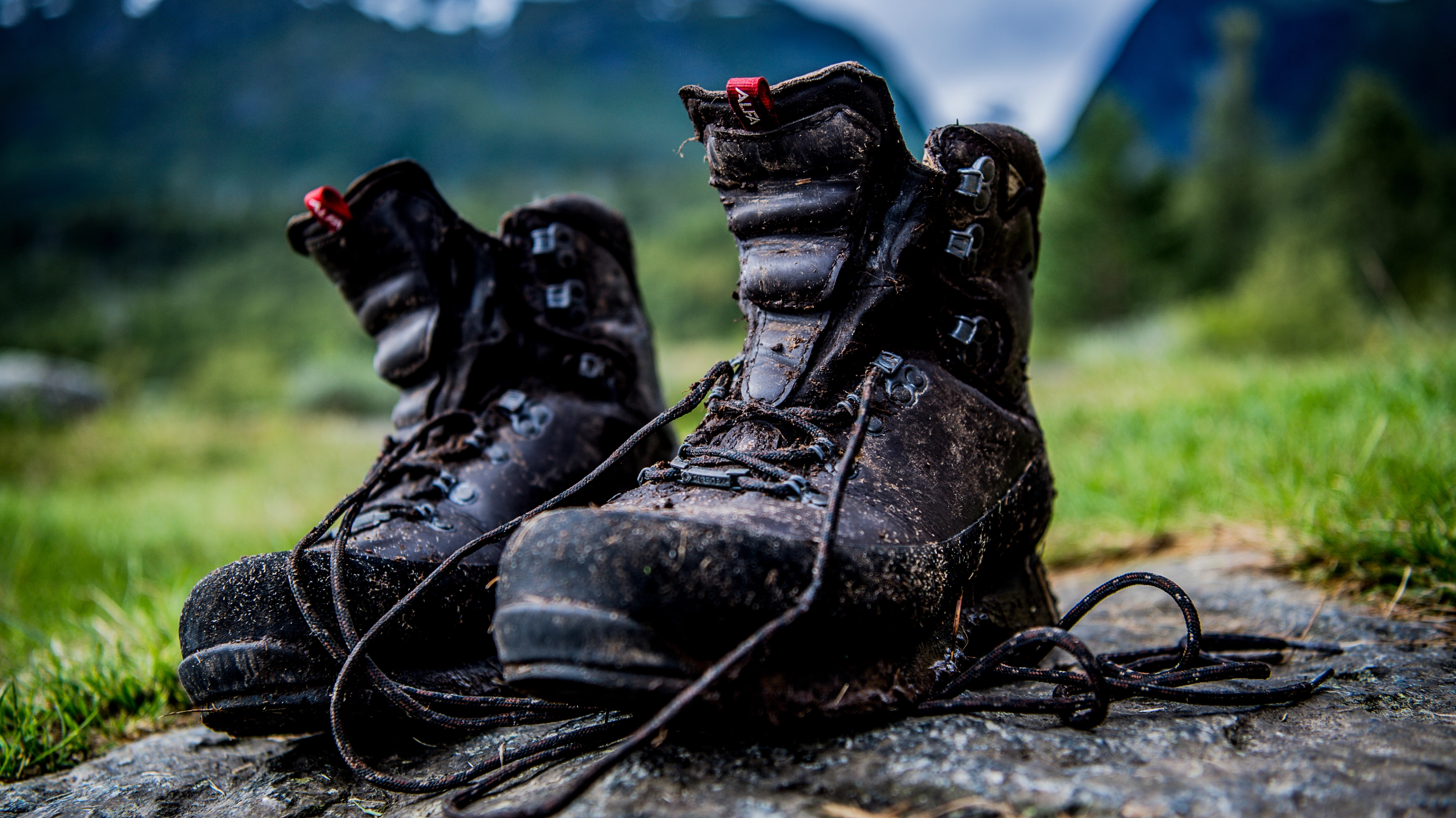 A pair of dirty hiking boots in Utladalen in Jotunheimen, Eastern Norway