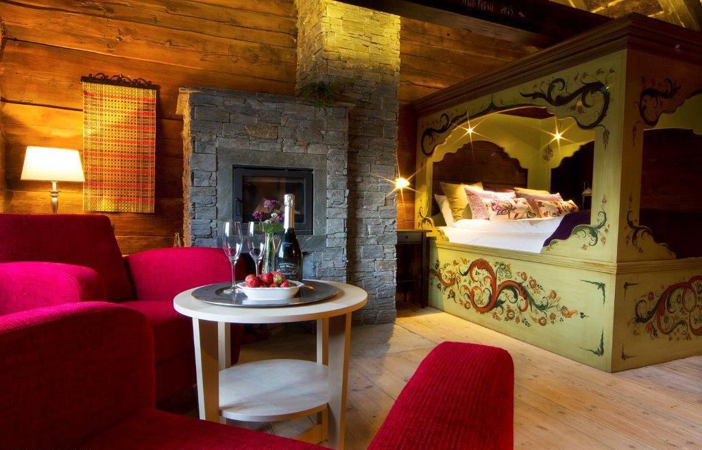 Farmhouse style interior in one of the rooms at Store Ringheim Hotel in Voss, Fjord Norway