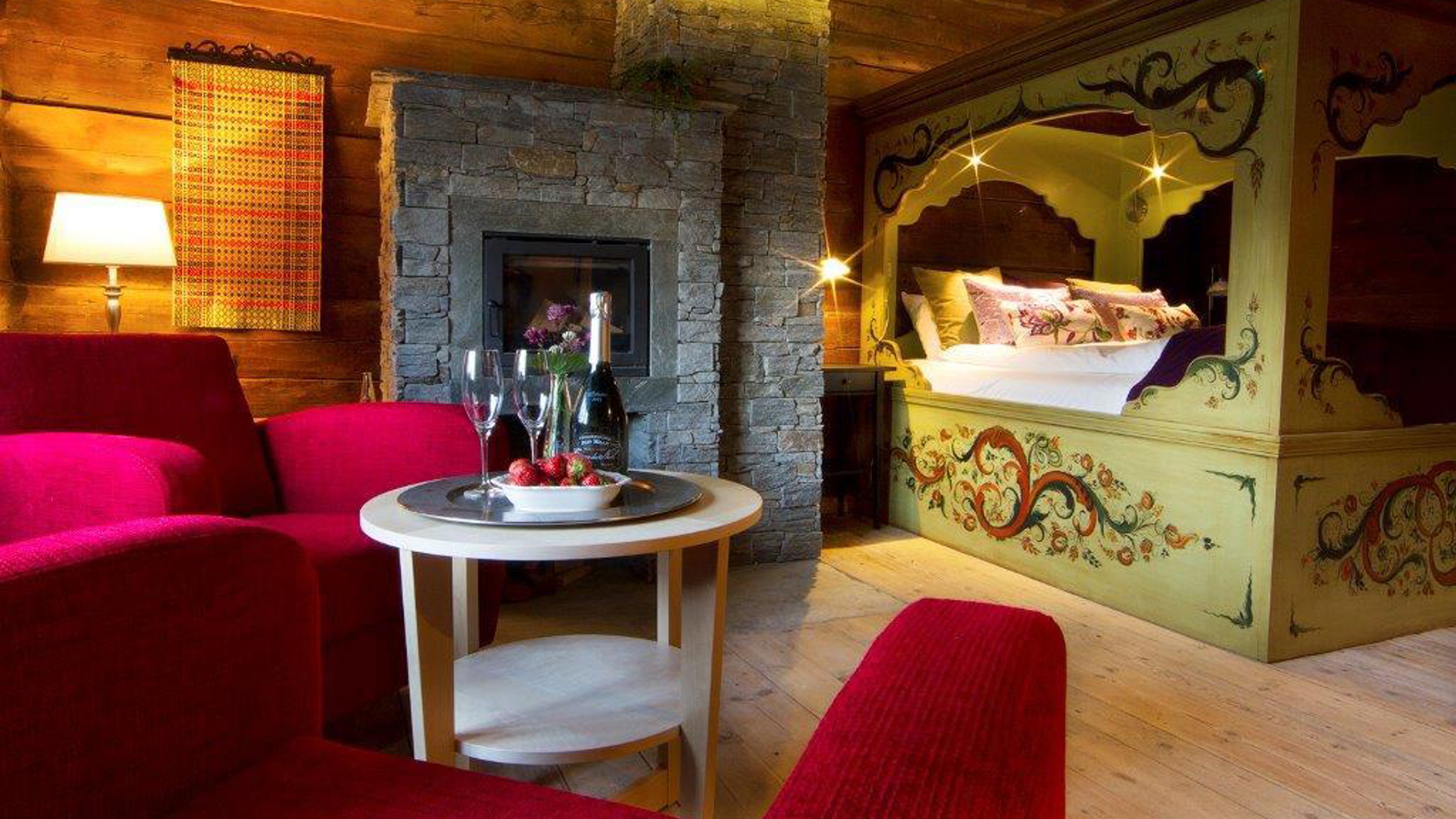 Farmhouse style interior in one of the rooms at Store Ringheim Hotel in Voss, Fjord Norway