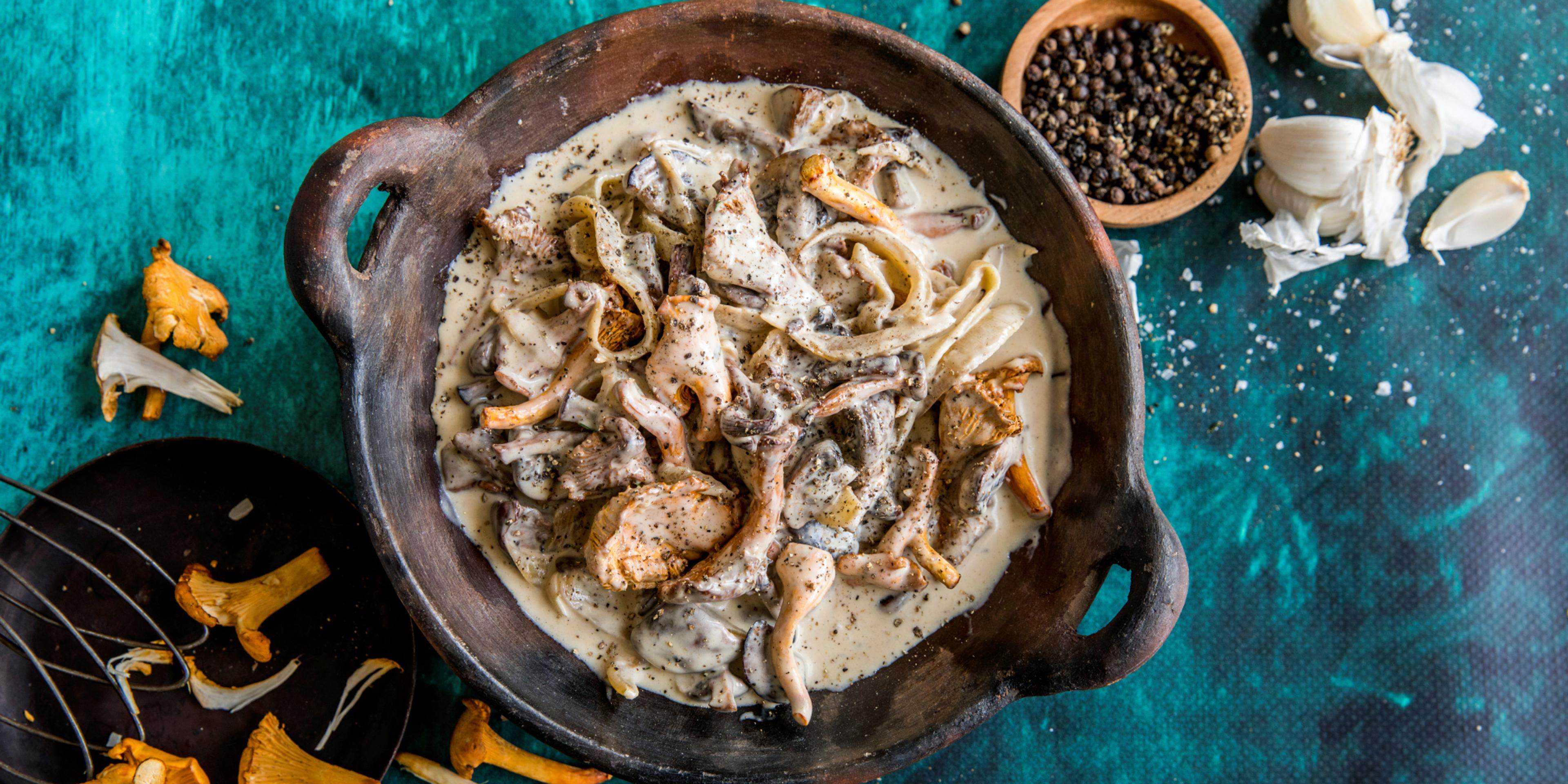 Mushroom stew in a pot.