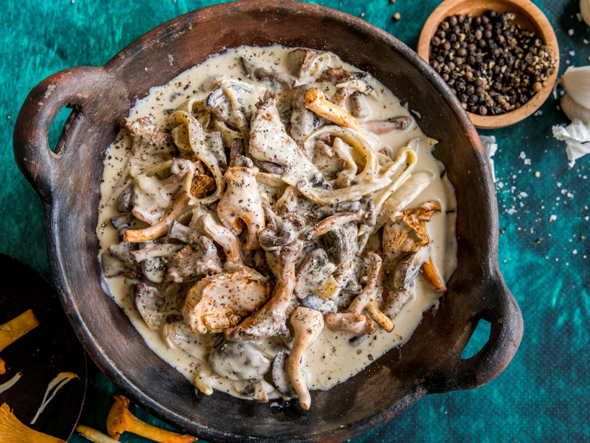 Mushroom stew in a pot.