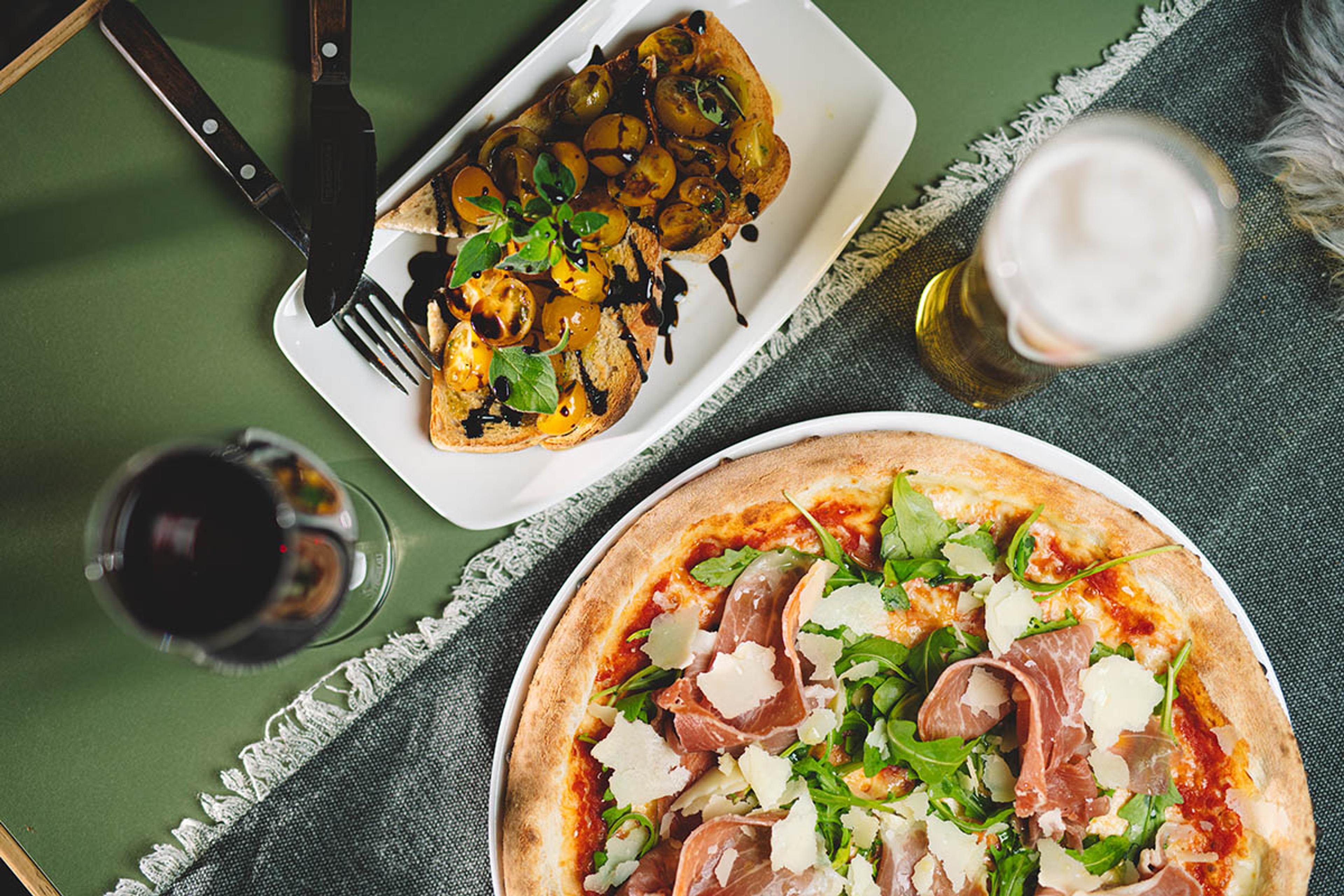 Pizza and bruschetta in Casa Nostra, restaurant in Gol, Eastern Norway.