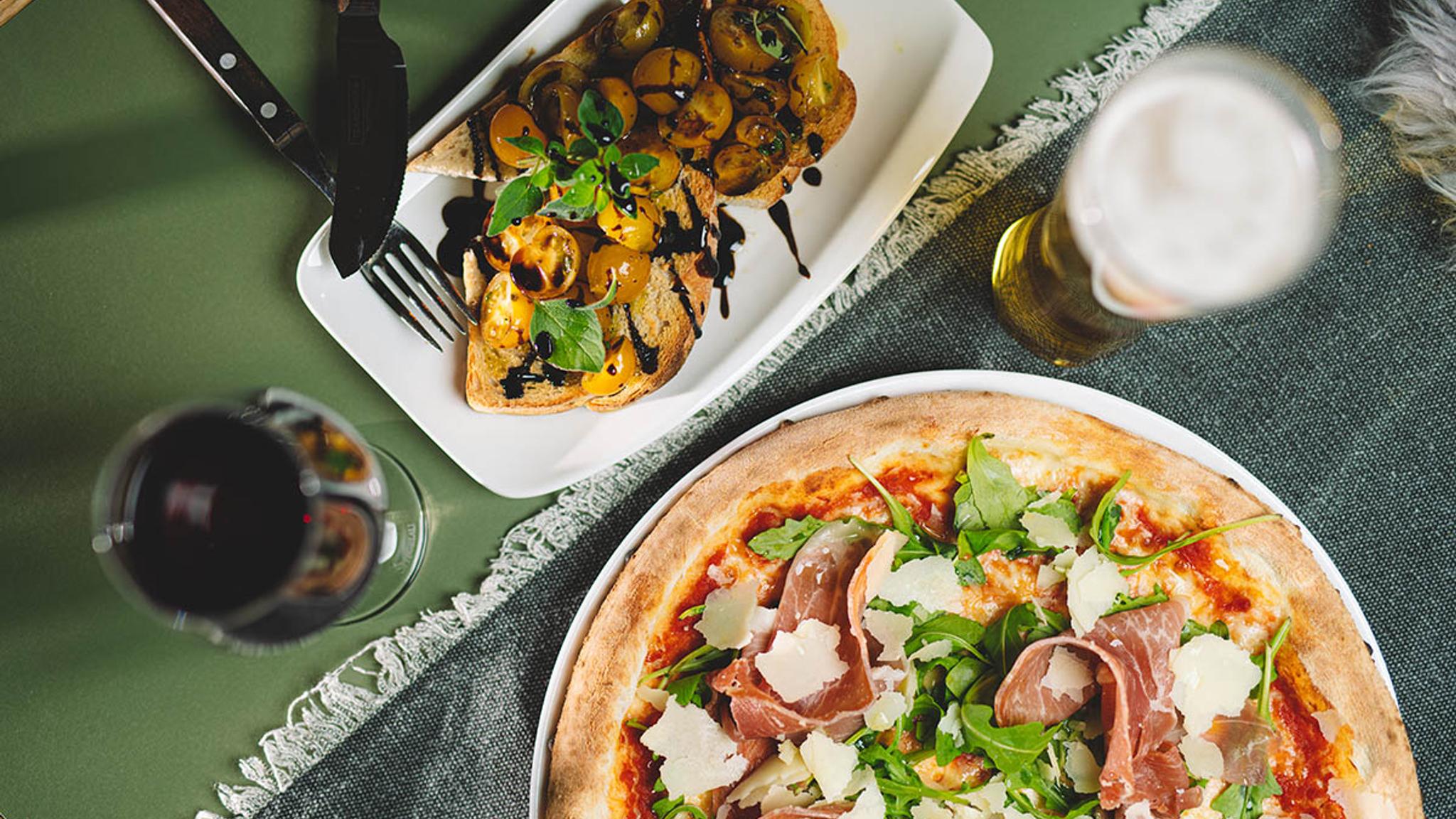 Pizza and bruschetta in Casa Nostra, restaurant in Gol, Eastern Norway.