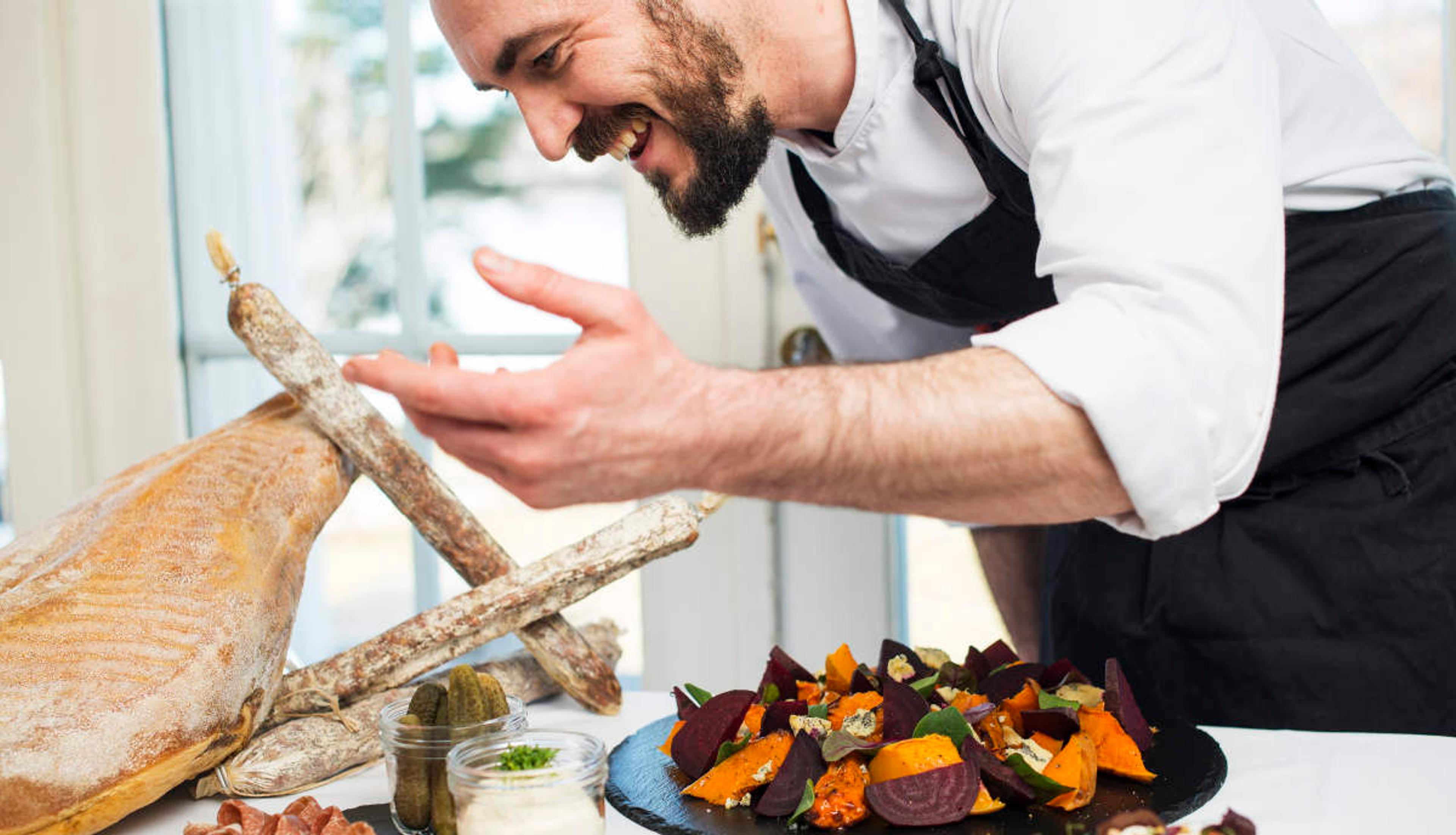 A chef cooking at Thorbjørnrud hotel, Eastern Norway
