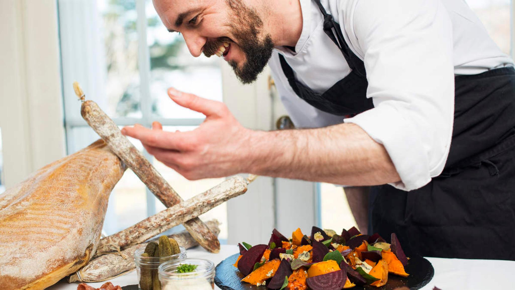 A chef cooking at Thorbjørnrud hotel, Eastern Norway
