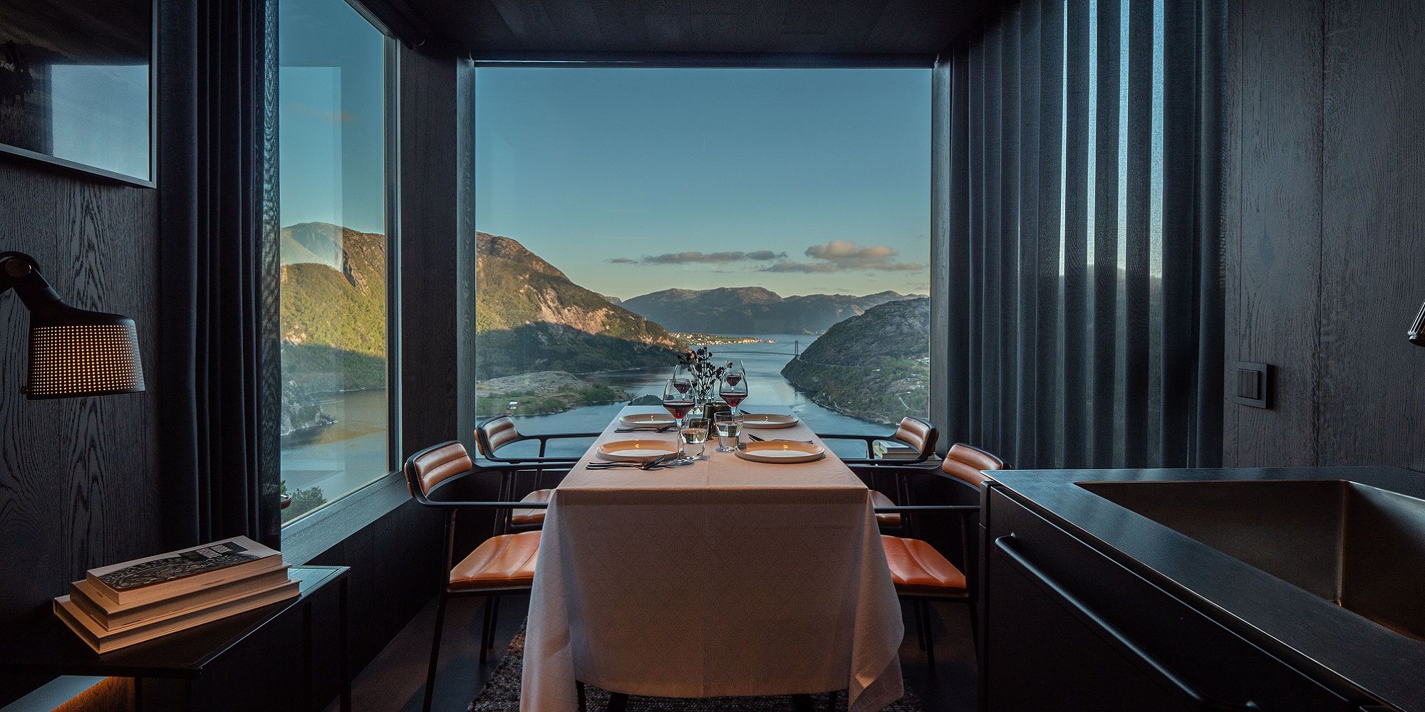 View over the fjord from the dining table in The Bolder, Norway