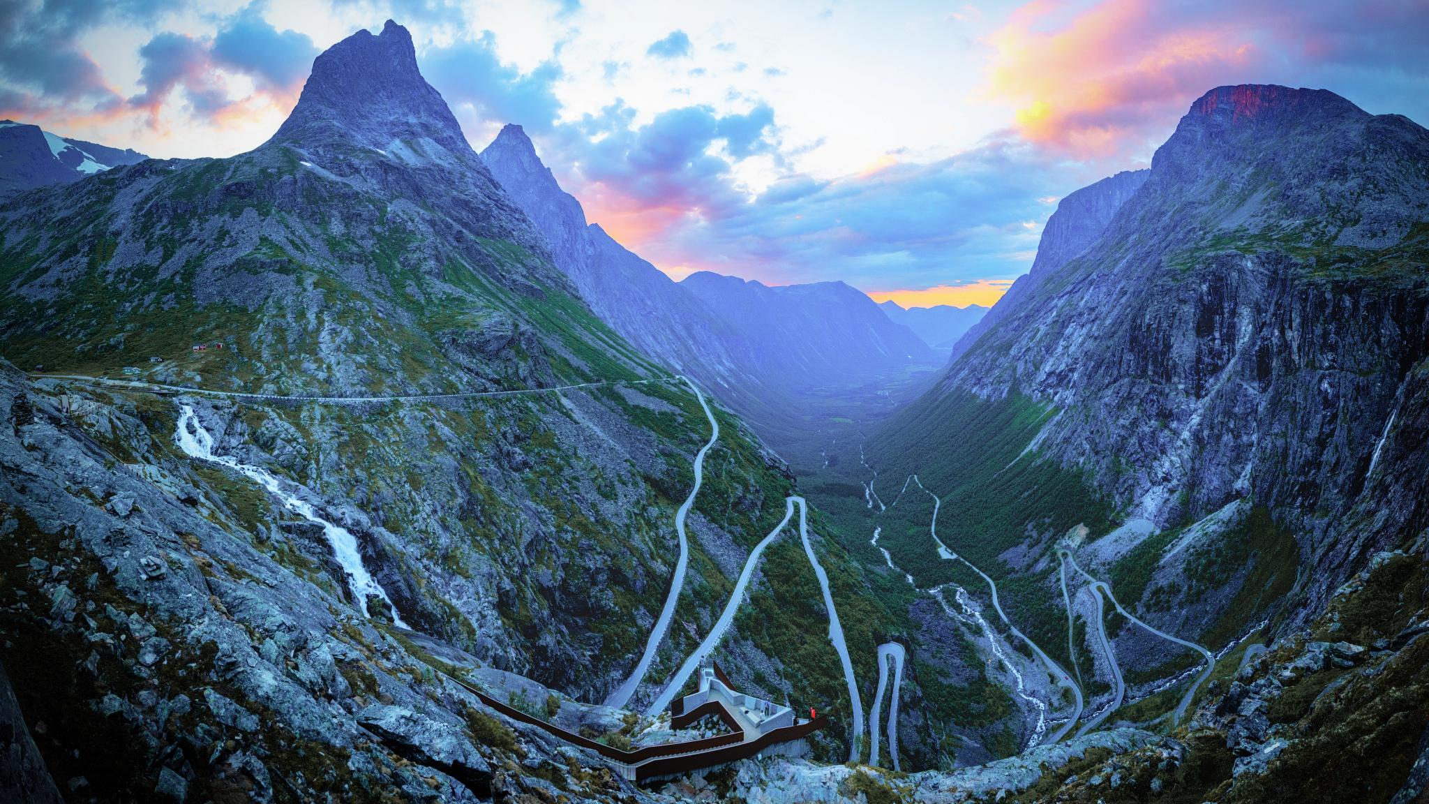 The trollstigen road in the evening